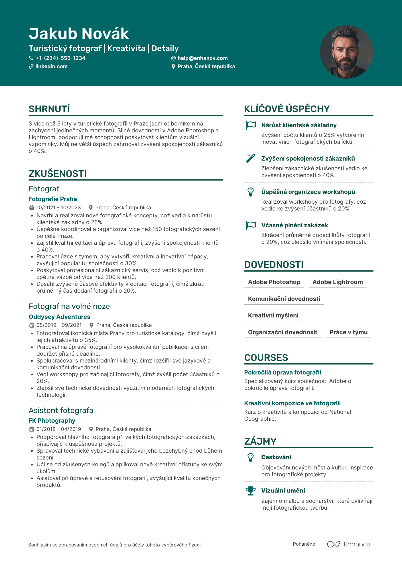 Životopis pro Turistický fotograf Resume Example