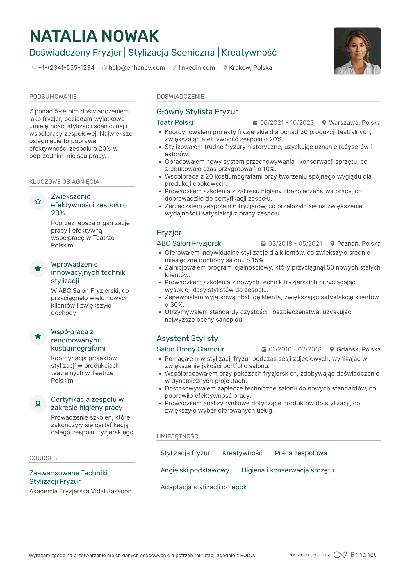 CV dla Fryzjer w Teatrze Resume Example