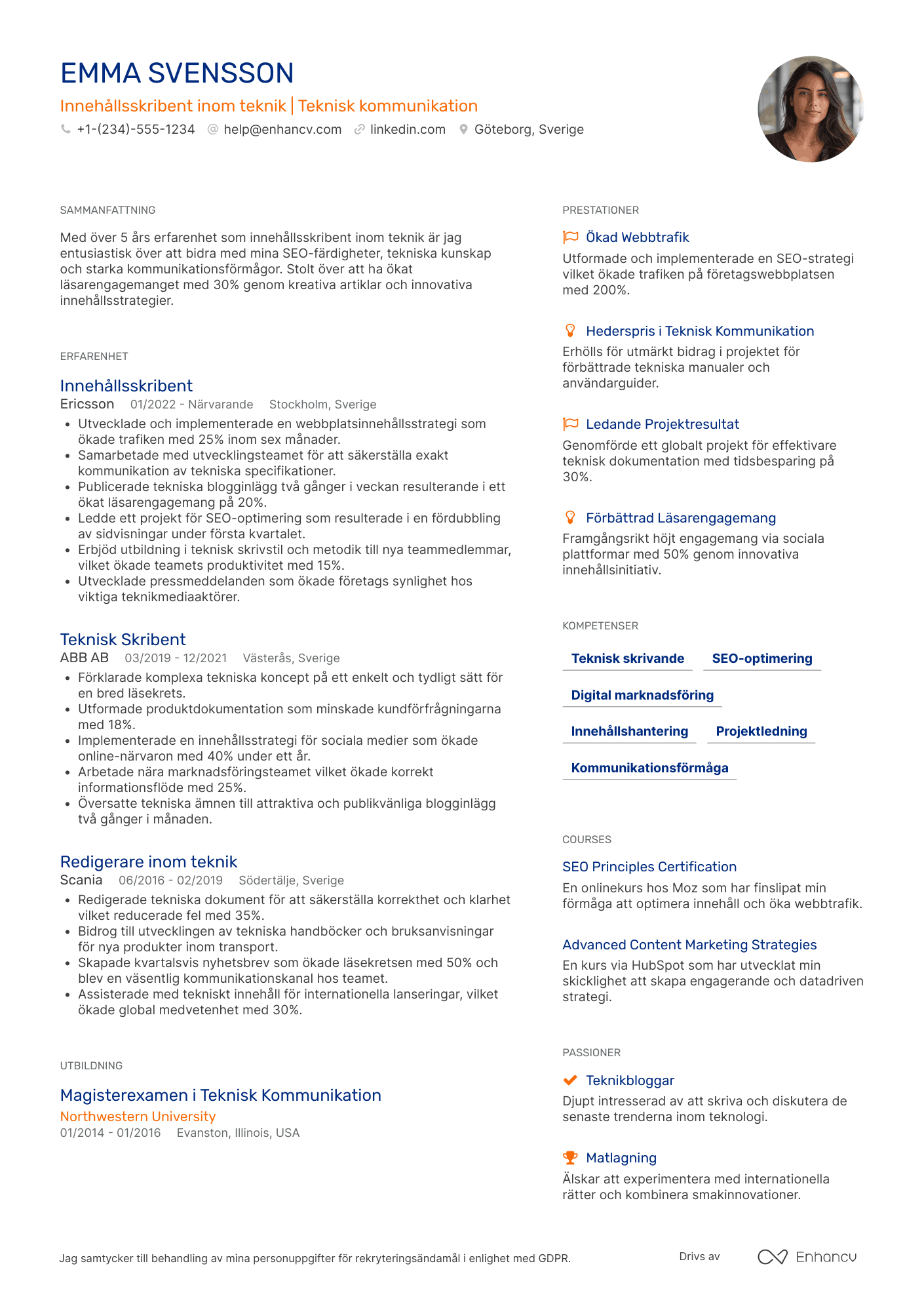 CV för Innehållsskribent inom teknik Resume Example