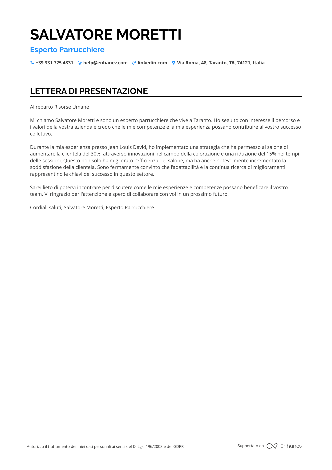 Parrucchiera Colorista Resume Example