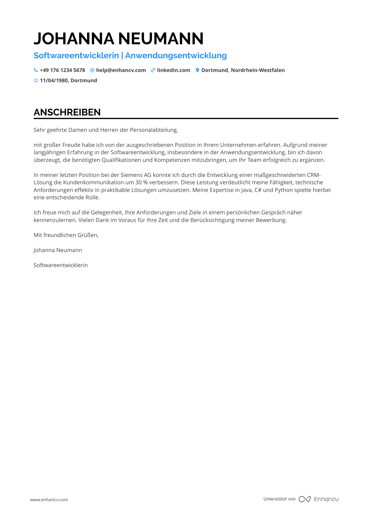 Programmierer für Anwendungsentwicklung Resume Example
