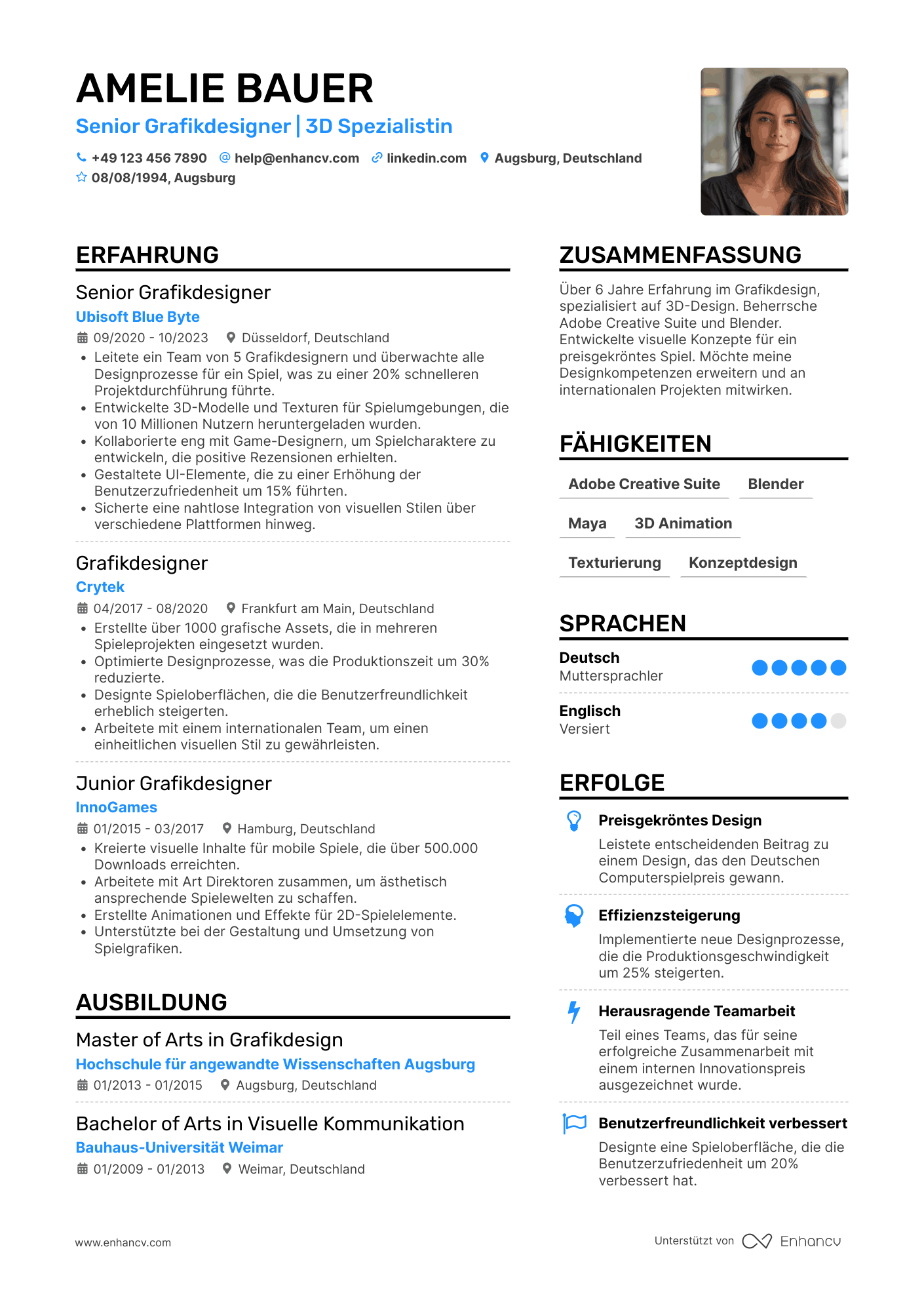 Lebenslauf in Grafikdesigner in der Spieleindustrie Resume Example
