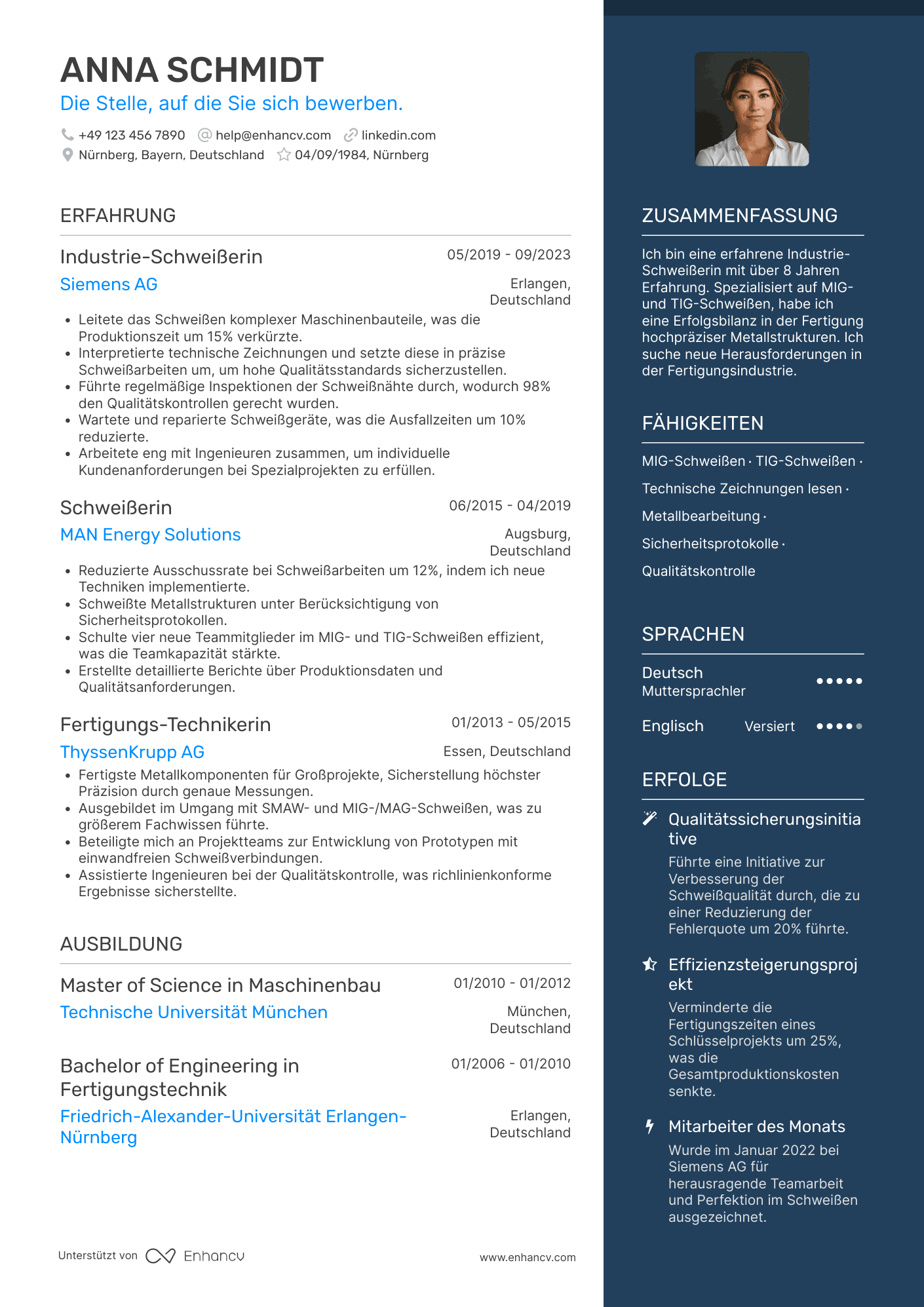 Lebenslauf in Industrie Schweißer Resume Example