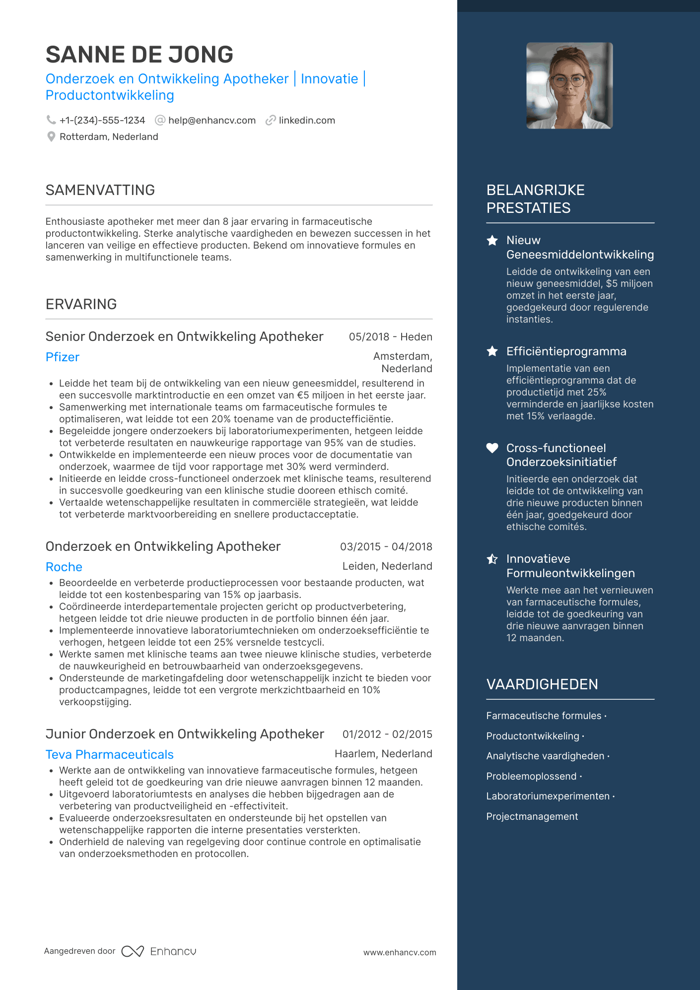CV voor Onderzoek en Ontwikkeling Apotheker Resume Example