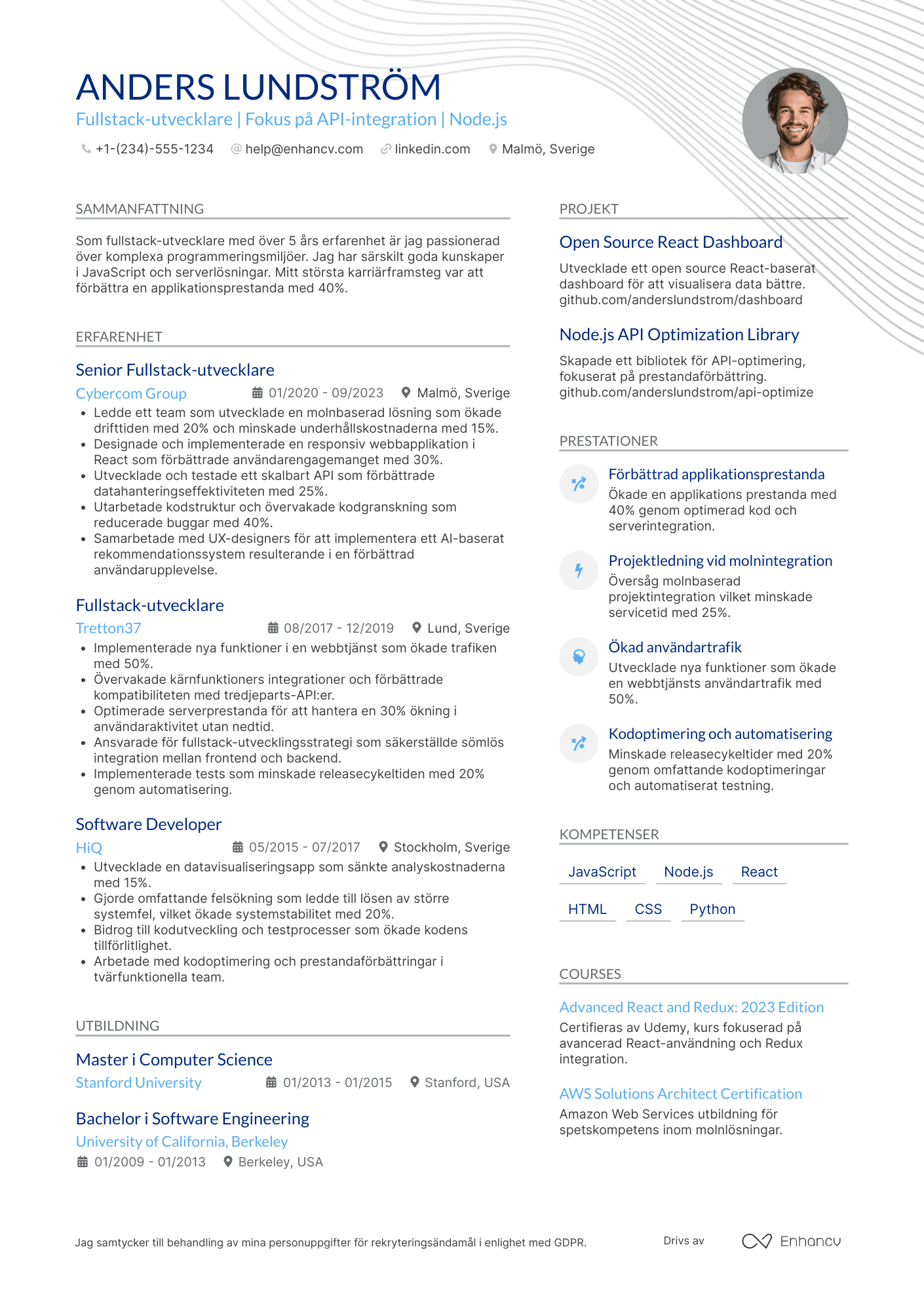 CV för Mjukvaruutvecklare Fullstack Resume Example