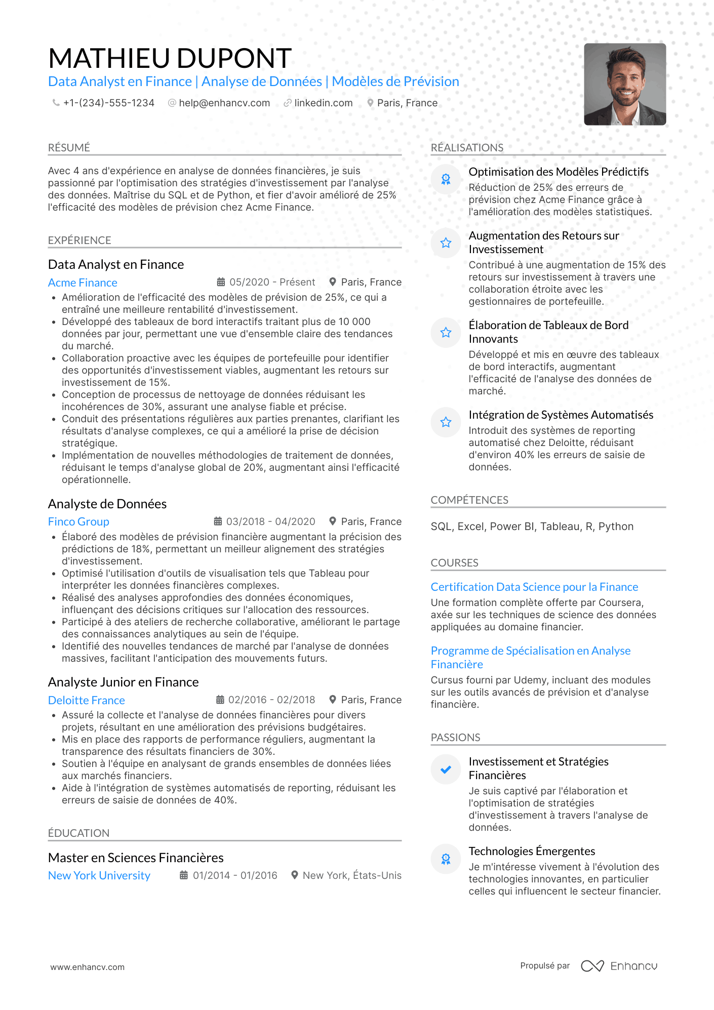 CV de data analyst en finance Resume Example