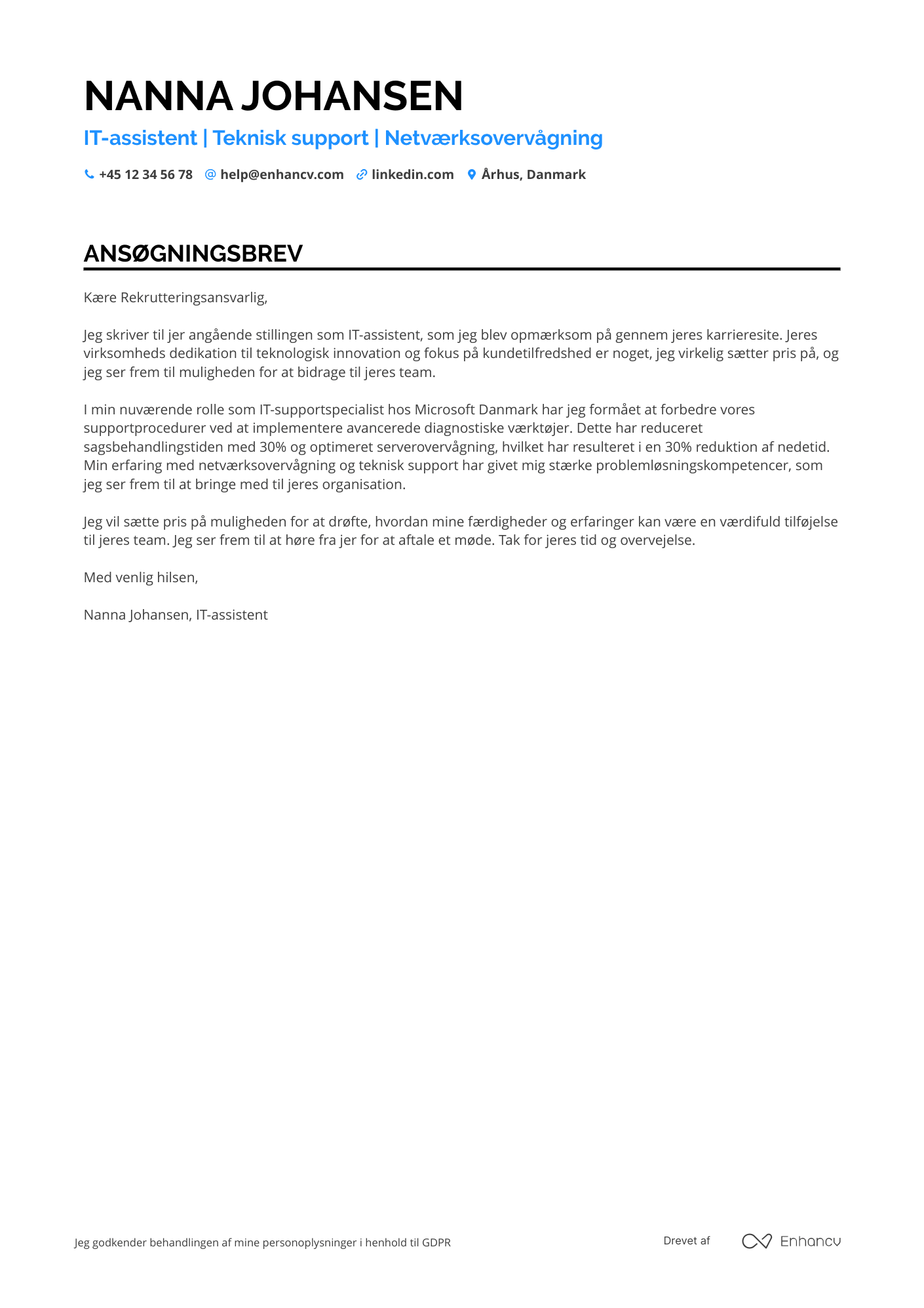Ansøgningsbrev til IT assistent Resume Example