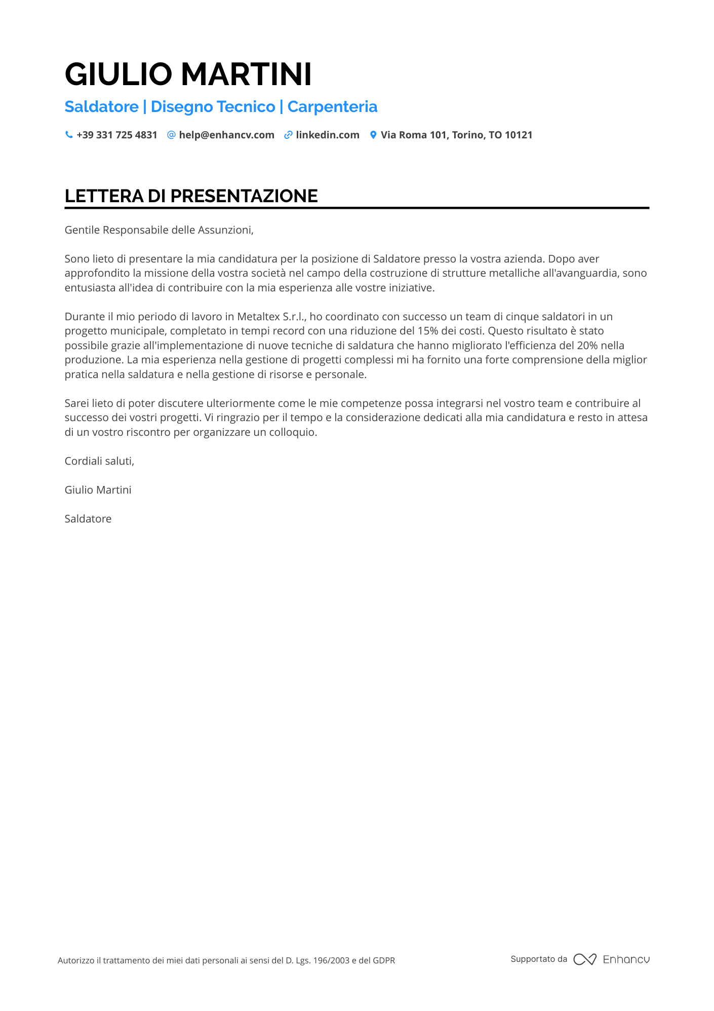 Saldatore Junior Resume Example