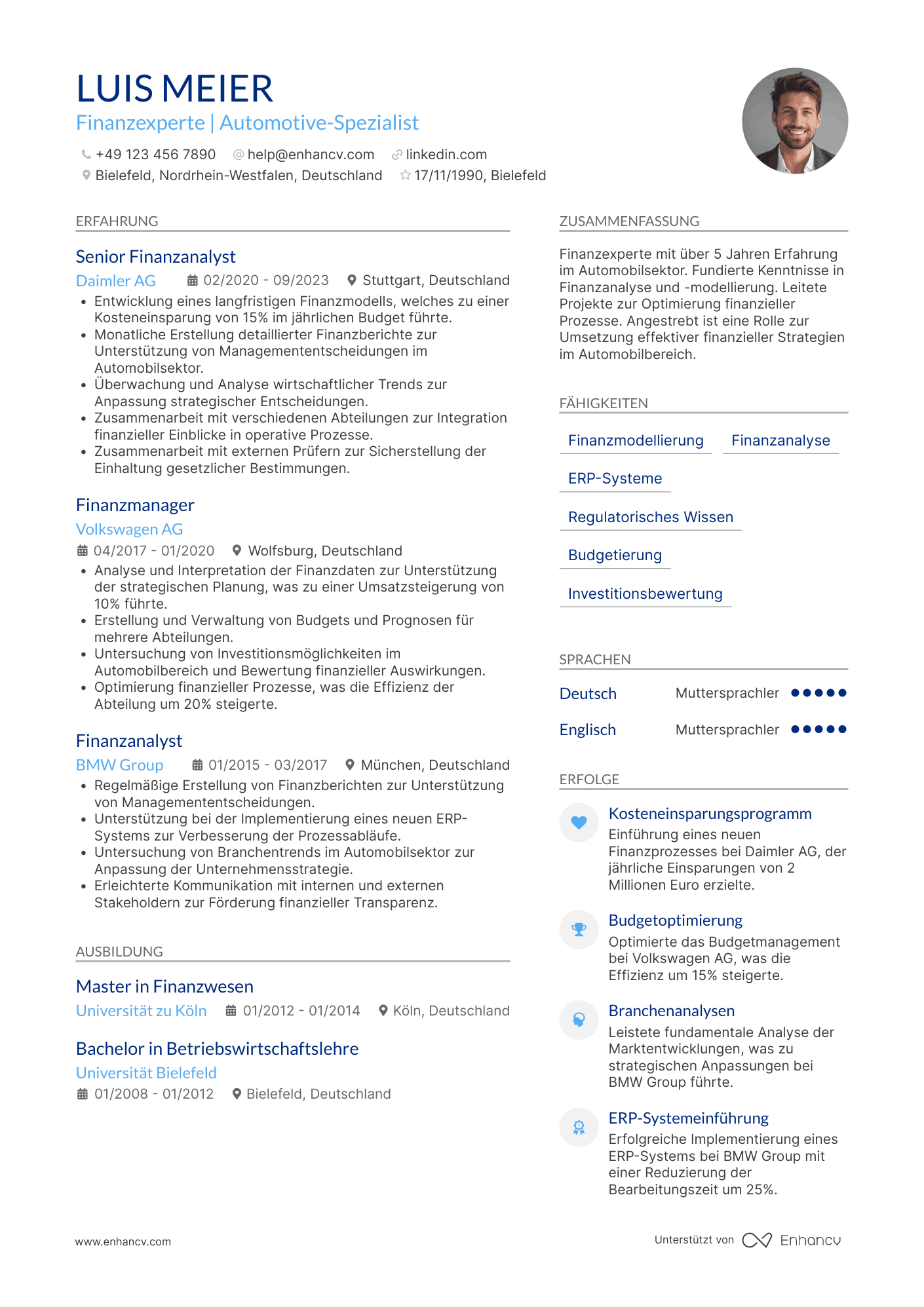 Lebenslauf in Finanzwesen in der Automobilindustrie Resume Example