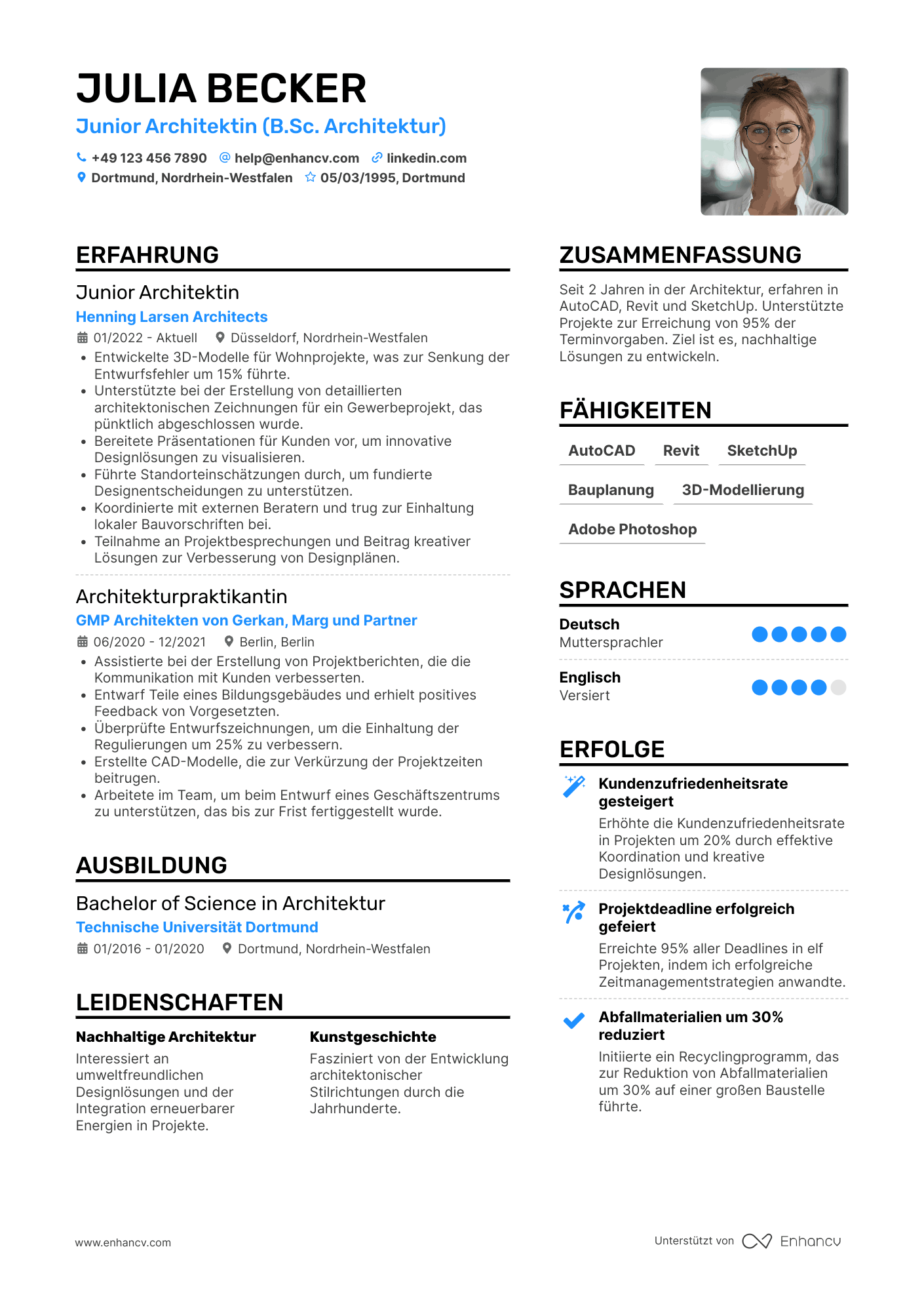Lebenslauf als Junior Architekt Resume Example