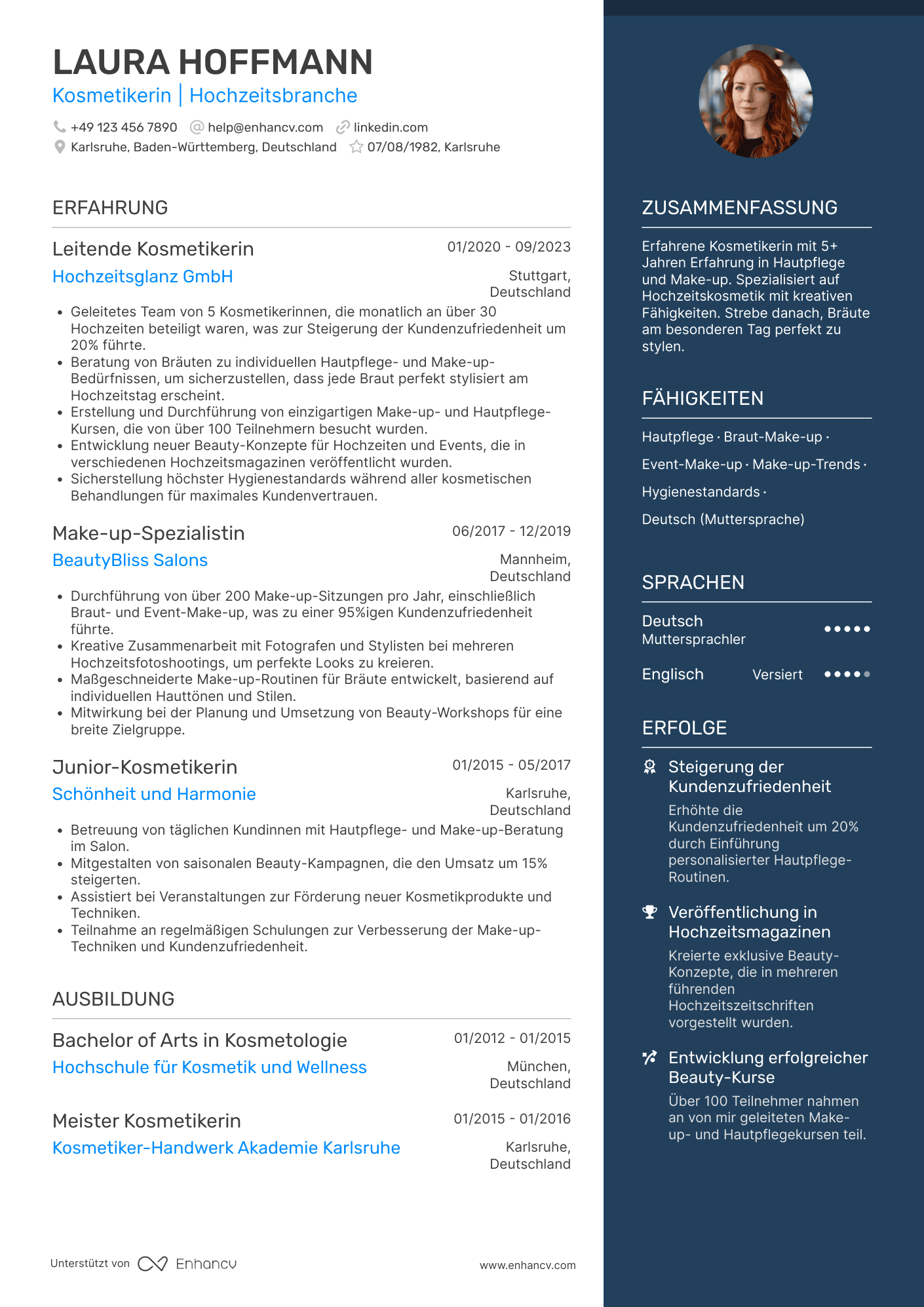 Lebenslauf in Kosmetikerin in der Hochzeitsindustrie Resume Example