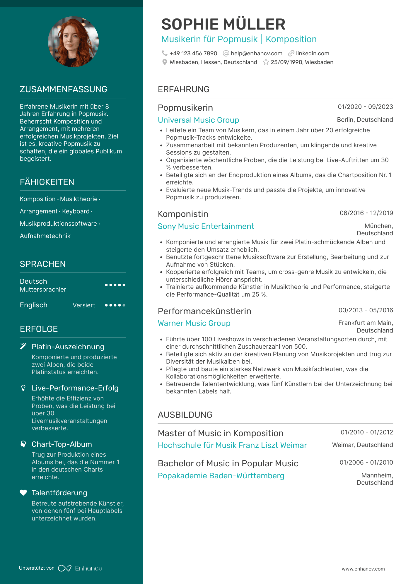 Lebenslauf als Musiker für Popmusik Resume Example