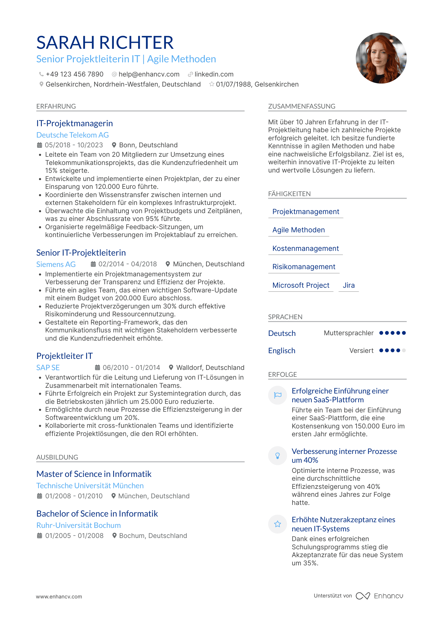 Lebenslauf in Projektleiter im IT Bereich Resume Example