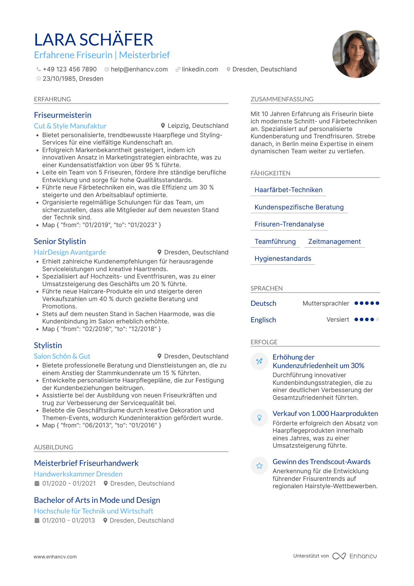 Lebenslauf als Friseurin mit Meisterbrief Resume Example