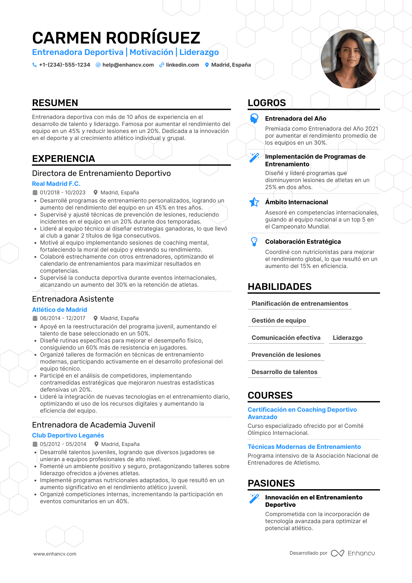 Ejemplo de currículum deportivo de entrenador Resume Example