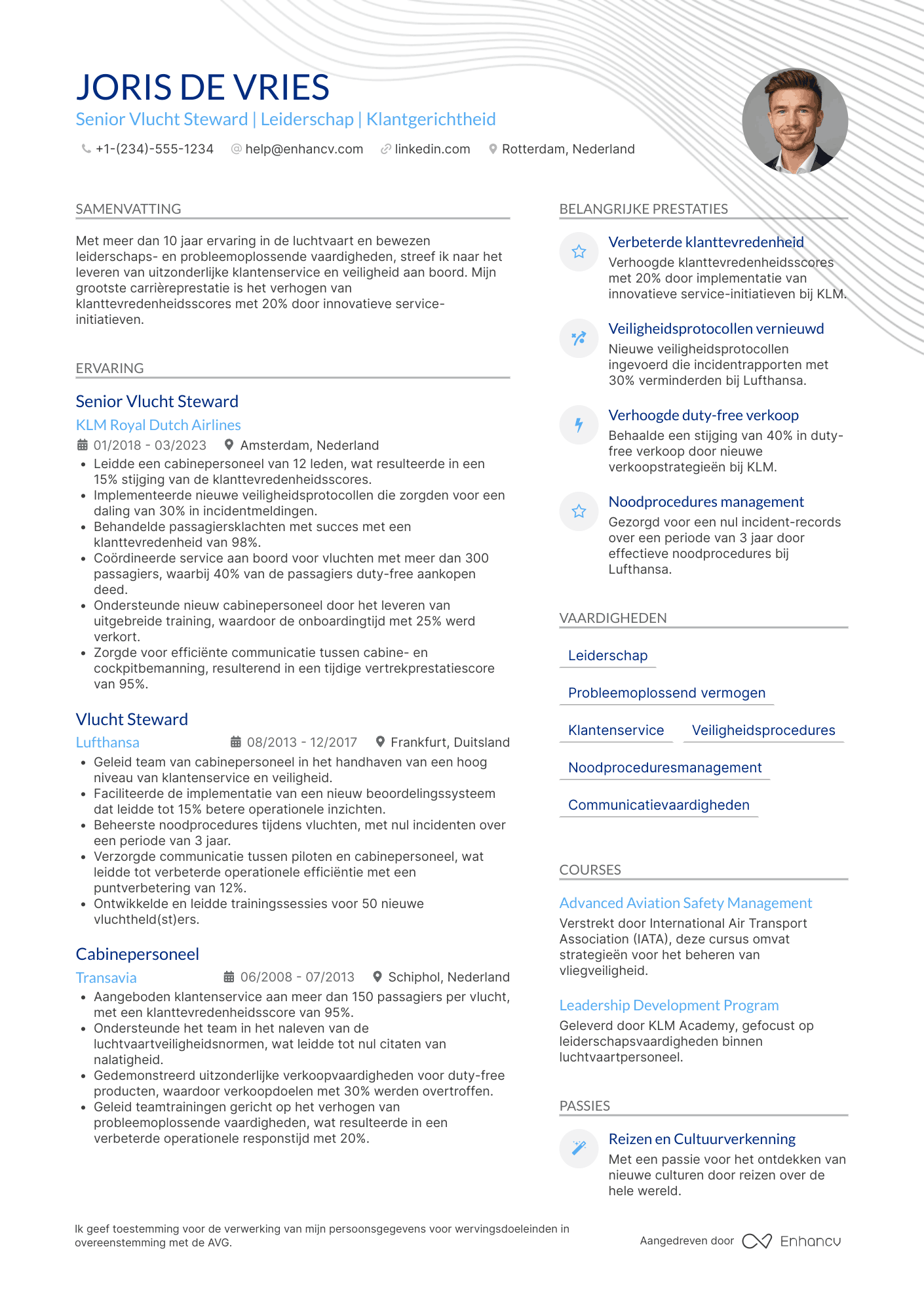 CV voor Senior Vlucht Stewards Resume Example