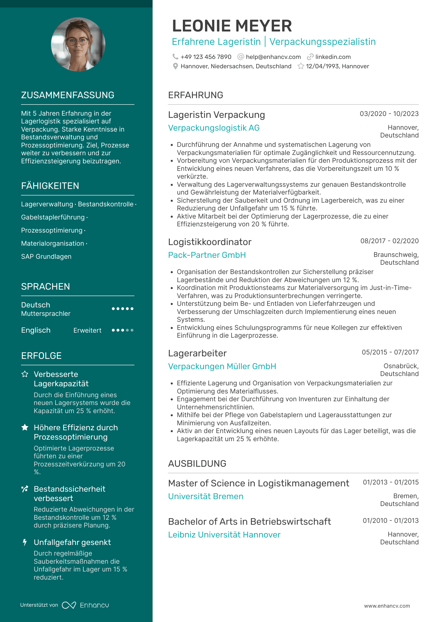 Lebenslauf als Lagerist für Verpackung Resume Example