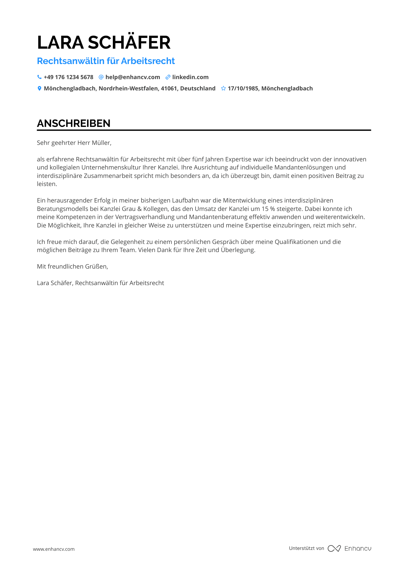 Rechtsanwalt für Arbeitsrecht Resume Example