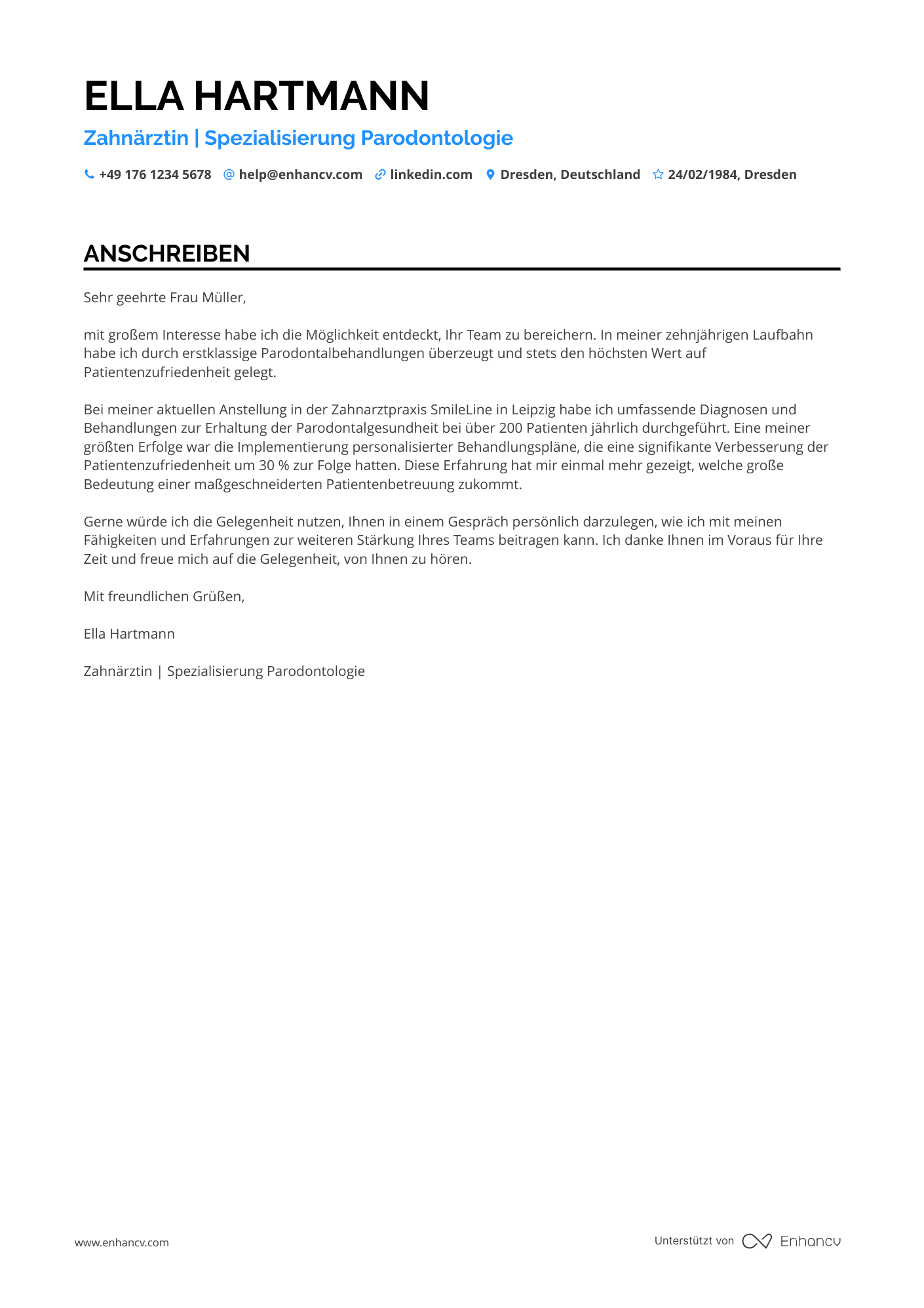 Zahnarzt für Parodontologie Resume Example