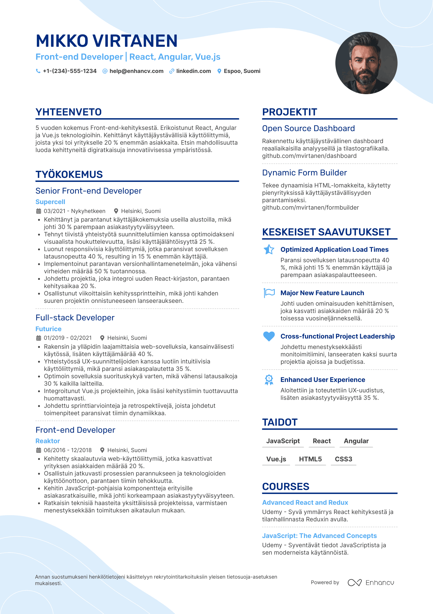 Ansioluettelo Ohjelmistokehittäjä Front end Resume Example