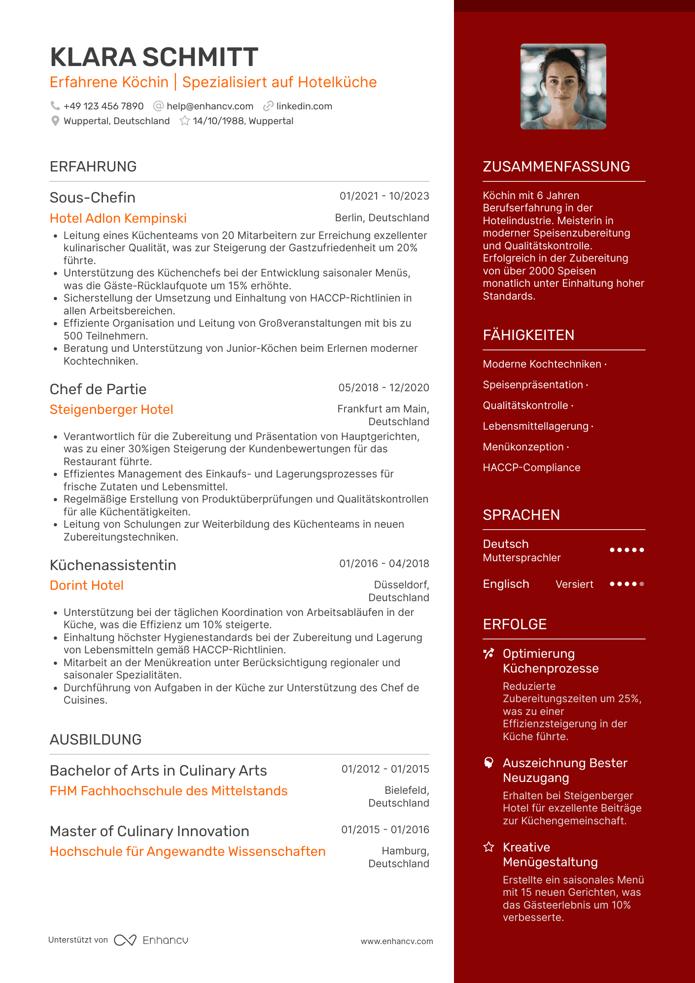 Lebenslauf in Koch in der Hotelindustrie Resume Example