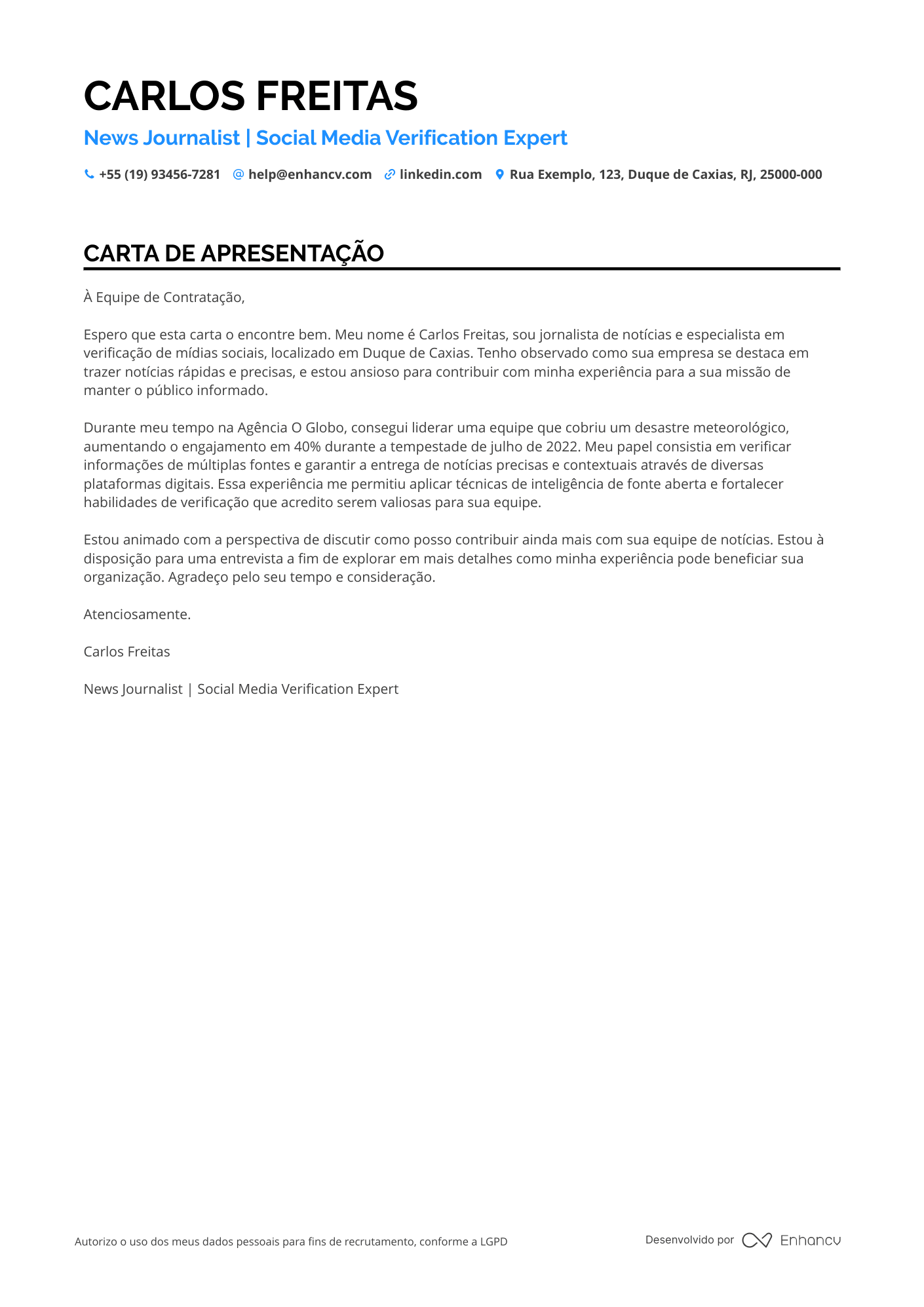 Jornalista Júnior Resume Example
