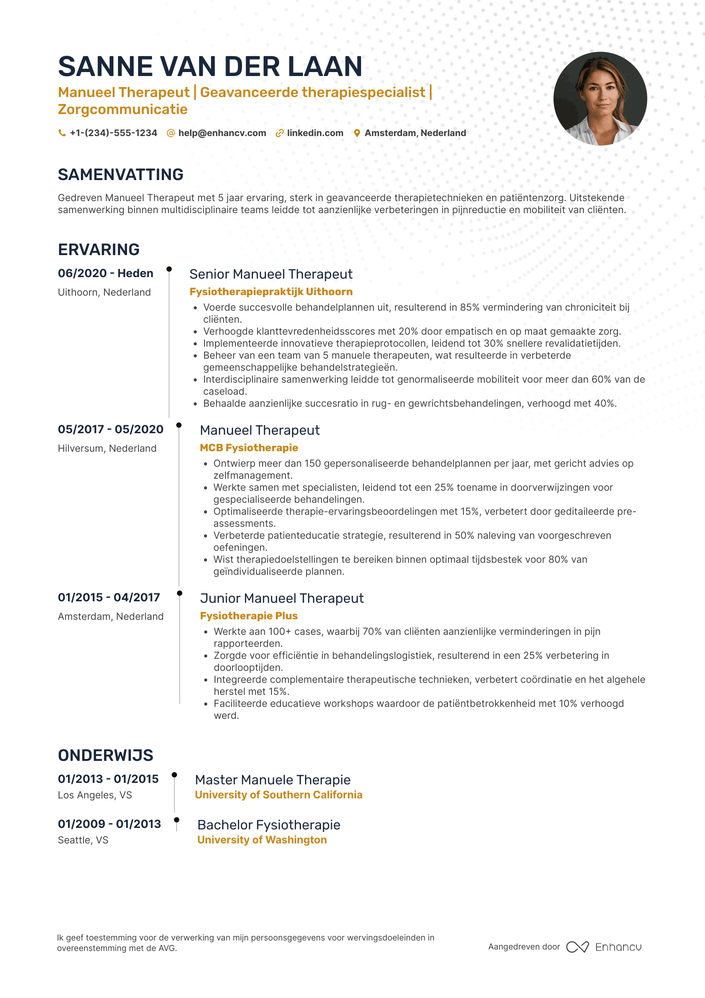 CV voor Manueel Therapeut Resume Example