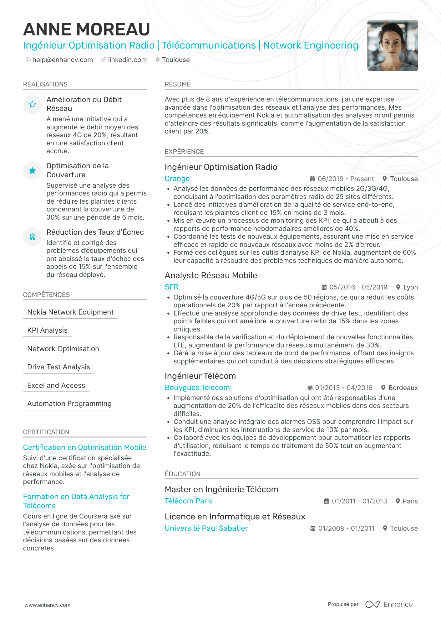 Ingénieur en Télécommunications Resume Example