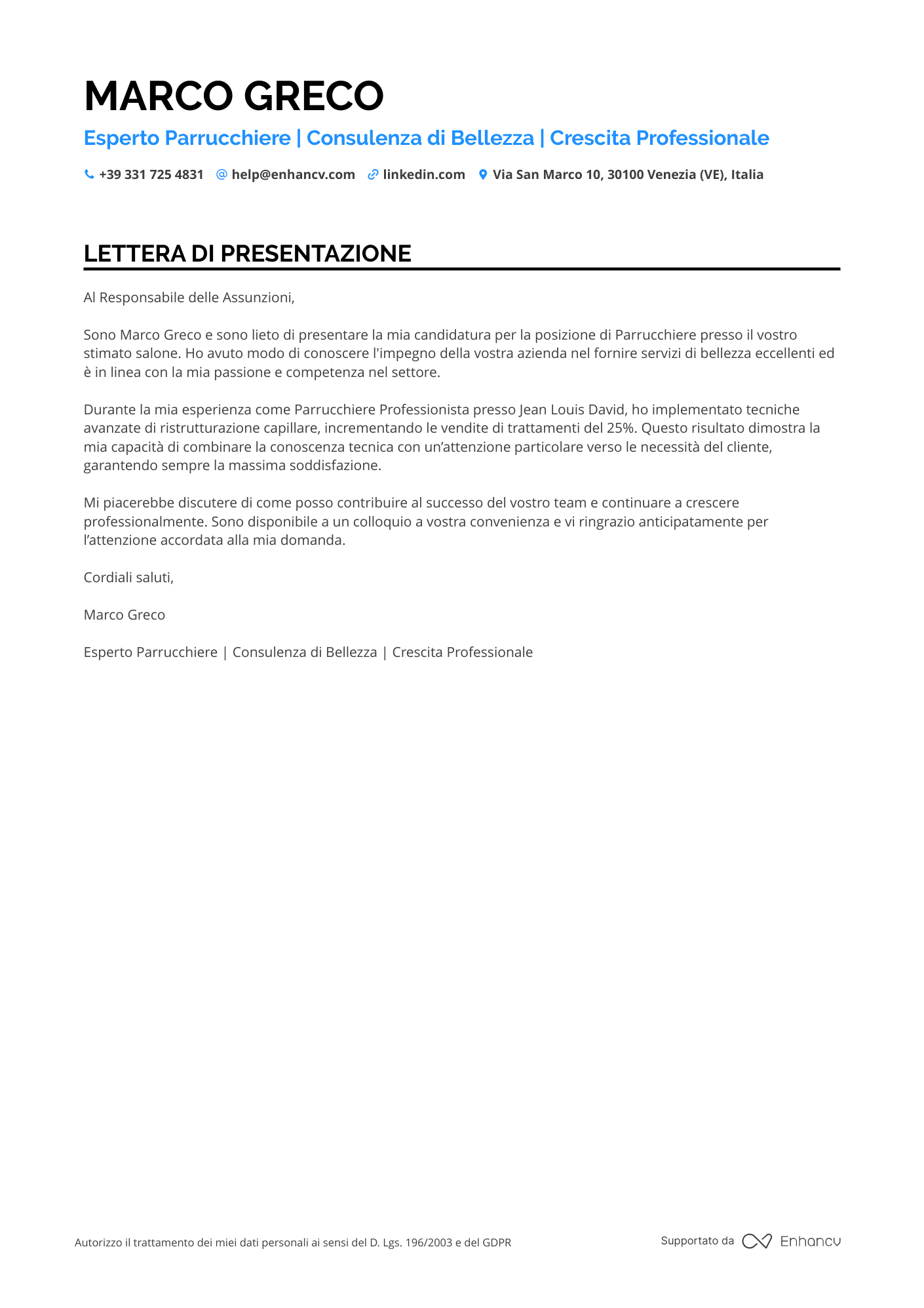 Parrucchiera per Bambini Resume Example