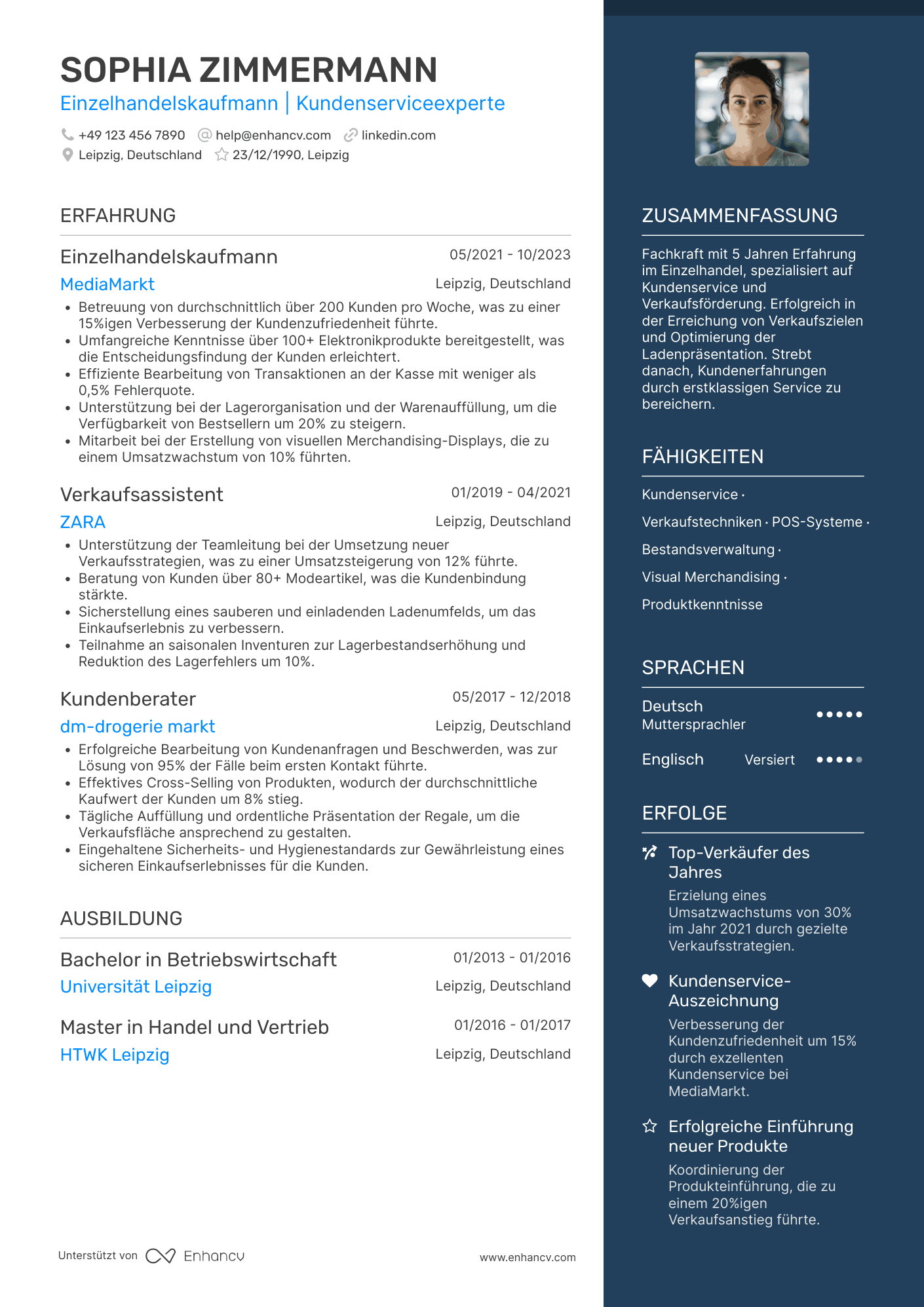 Lebenslauf als Einzelhandelskaufmann Resume Example