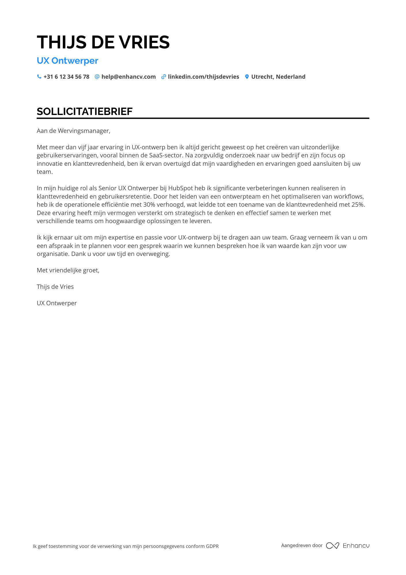 Sollicitatiebrief voor UX Ontwerper voor SaaS Resume Example