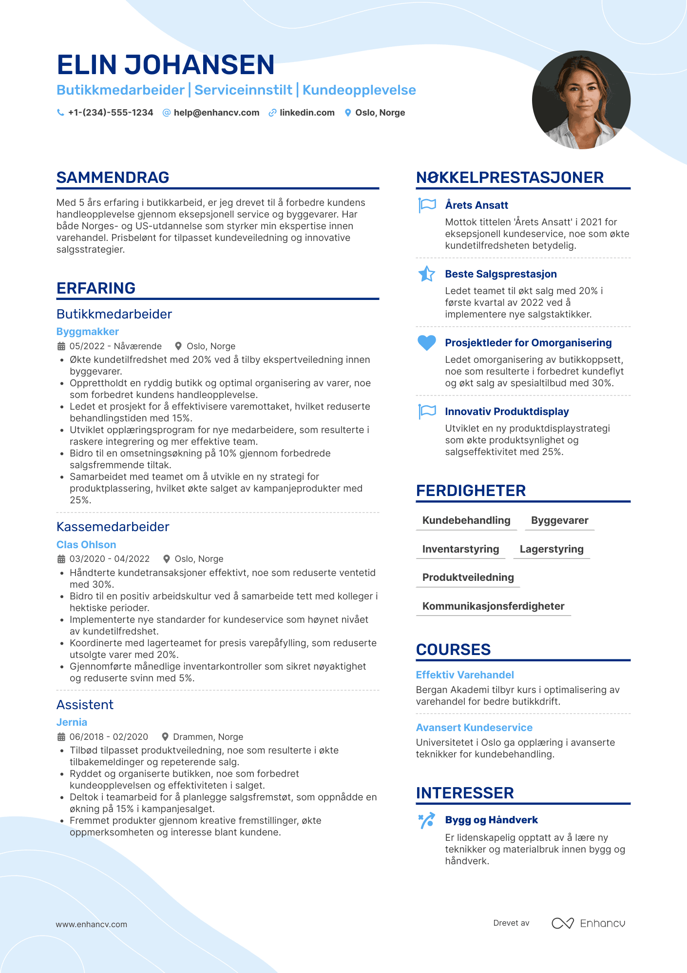 CV for Butikkmedarbeider byggevare Resume Example