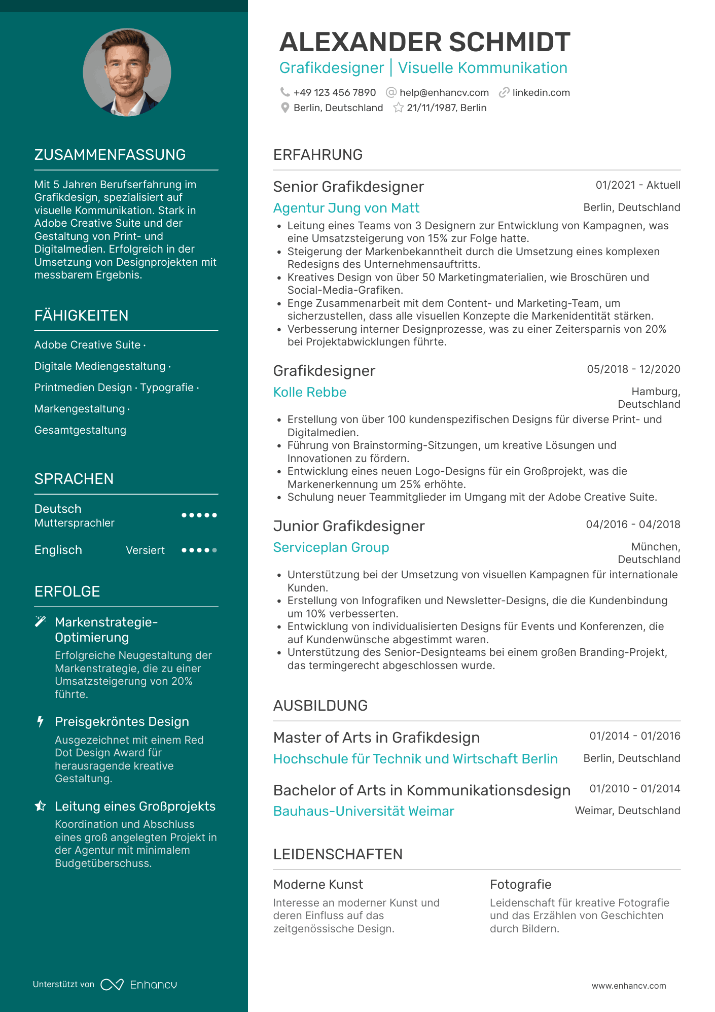 Lebenslauf als Grafikdesigner für visuelle Kommunikation Resume Example