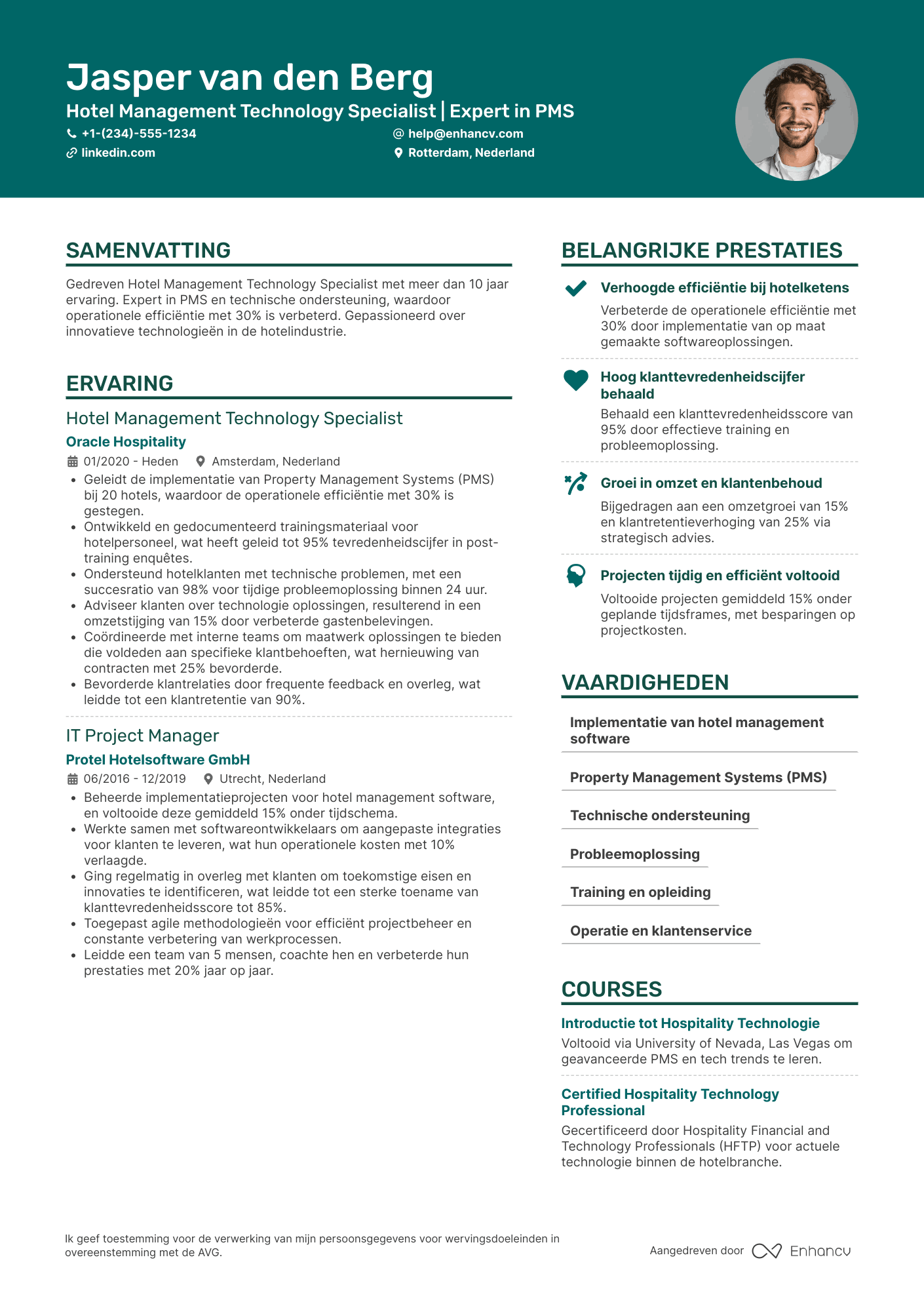 CV voor Hotel Management Technology Specialist Resume Example