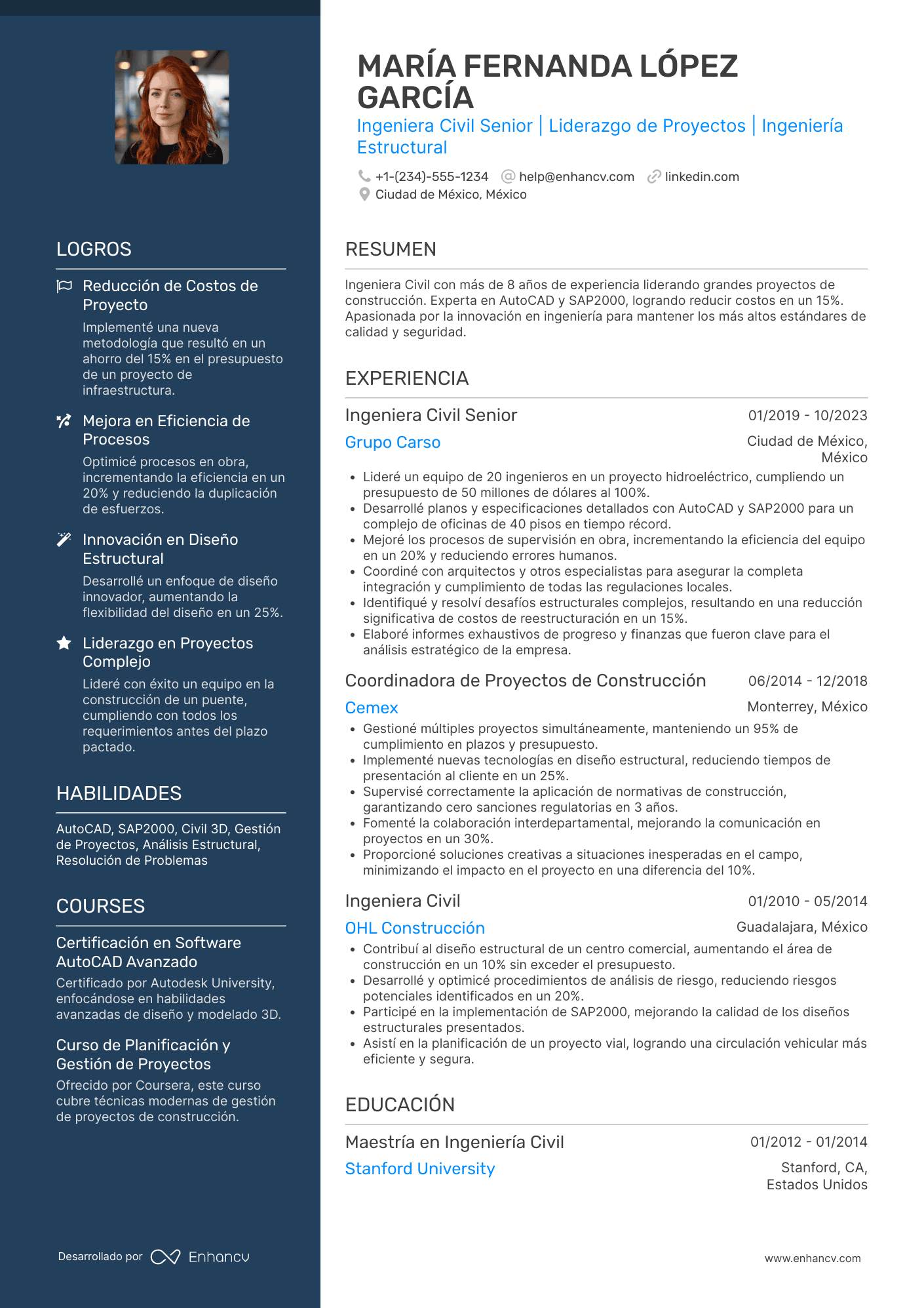 CV de ingeniero civil senior Resume Example