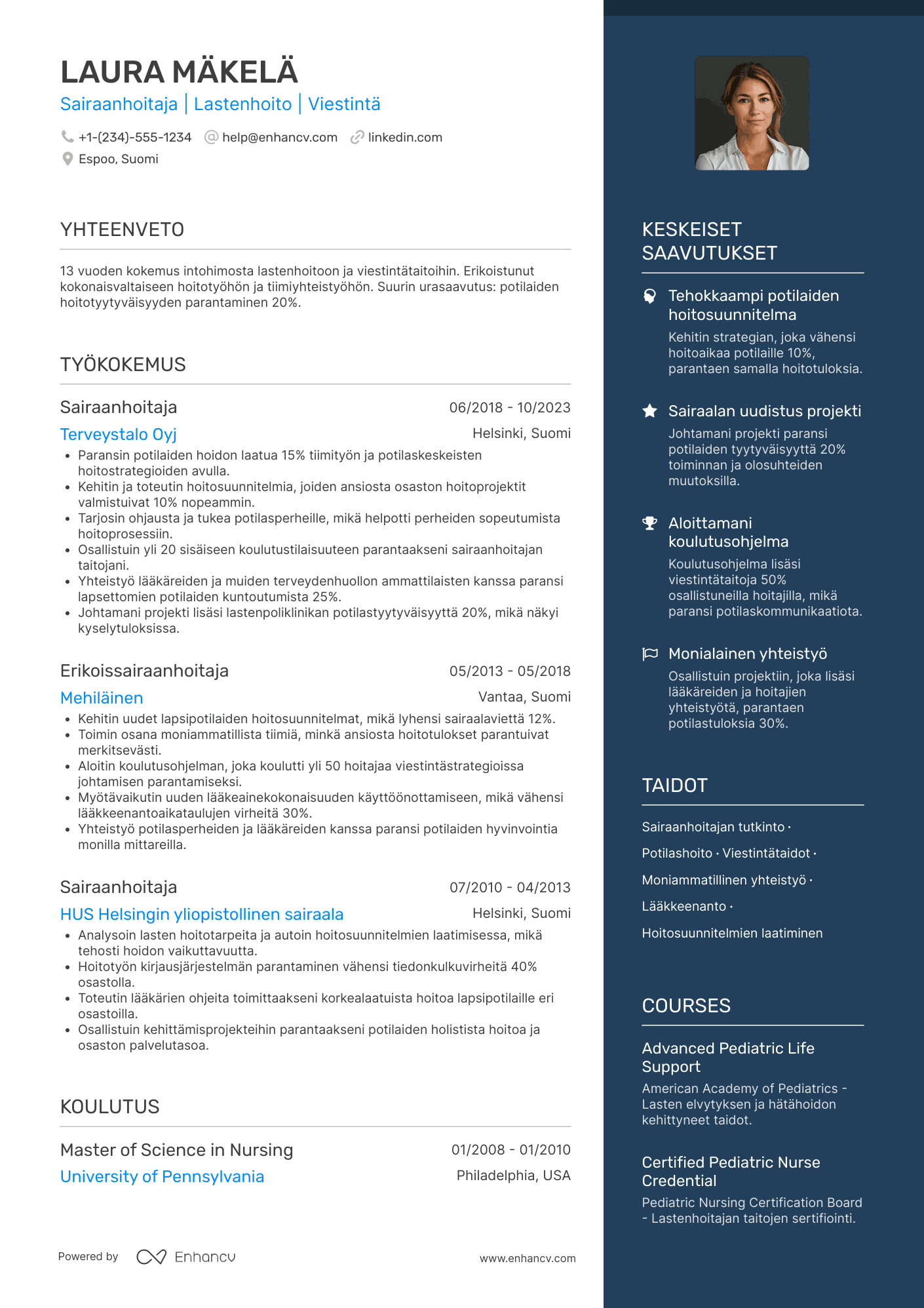 Ansioluettelo Sairaanhoitaja Lastenklinikka Resume Example