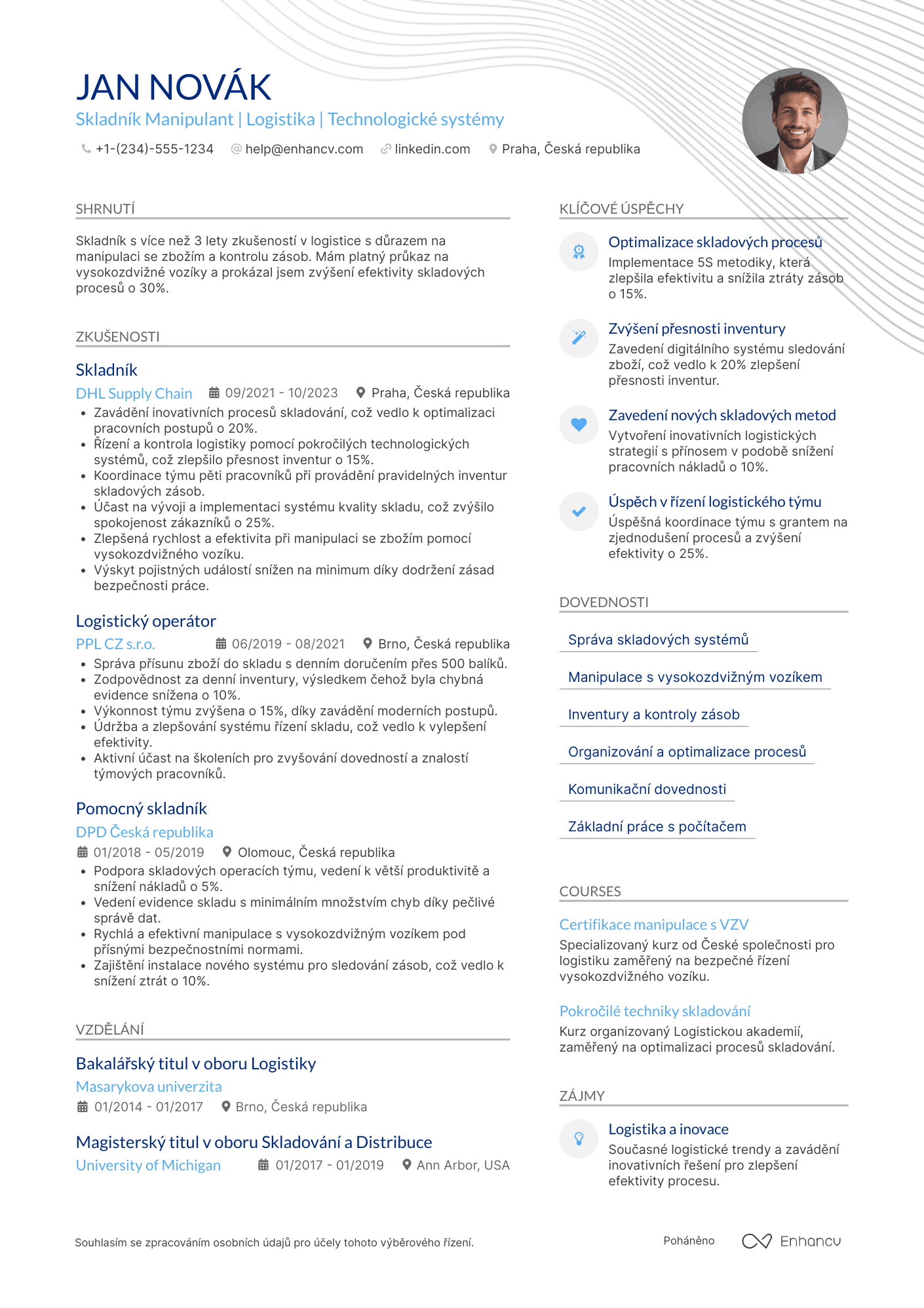 Životopis pro Skladník Manipulant Resume Example