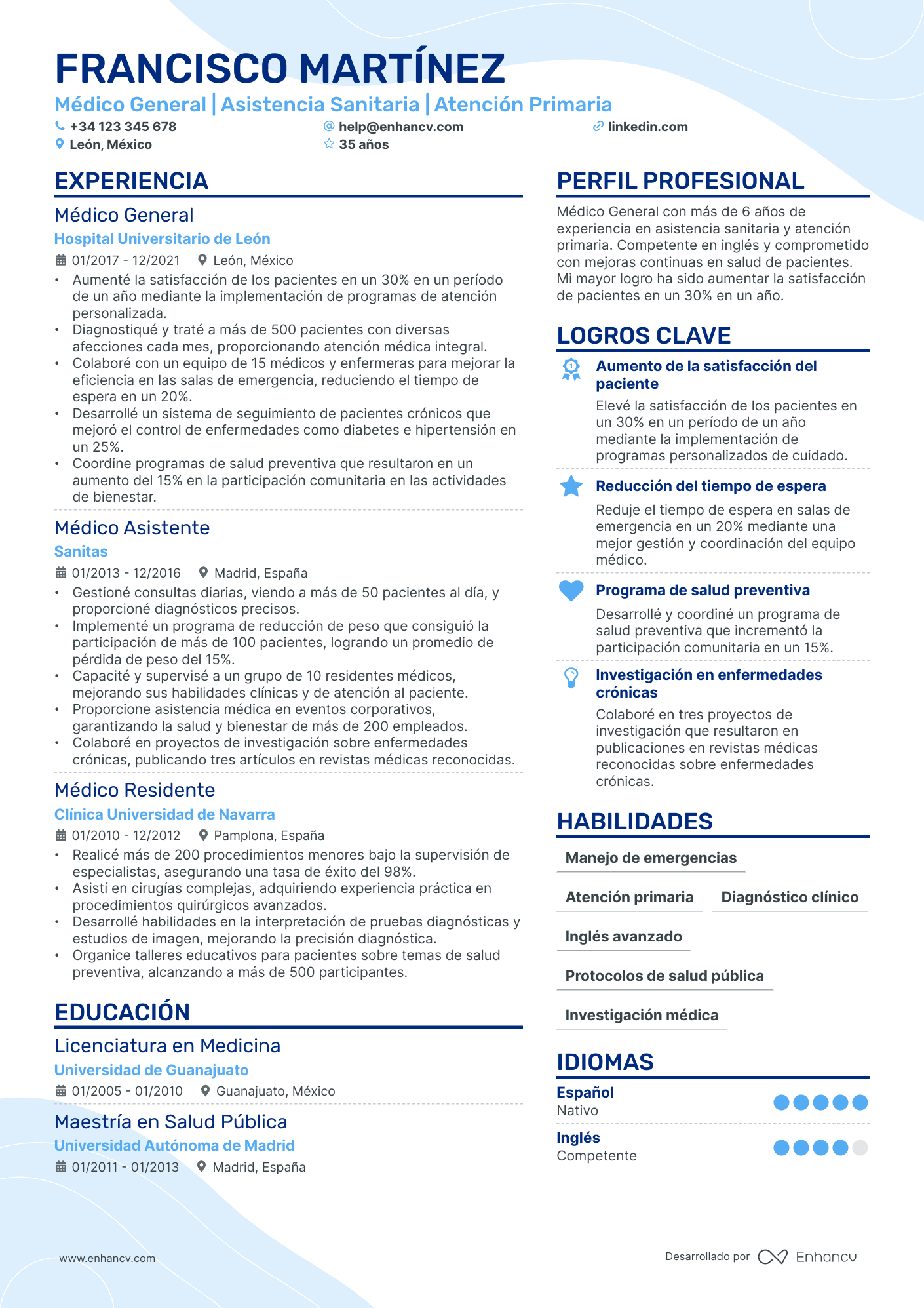 Currículum España de médico Resume Example