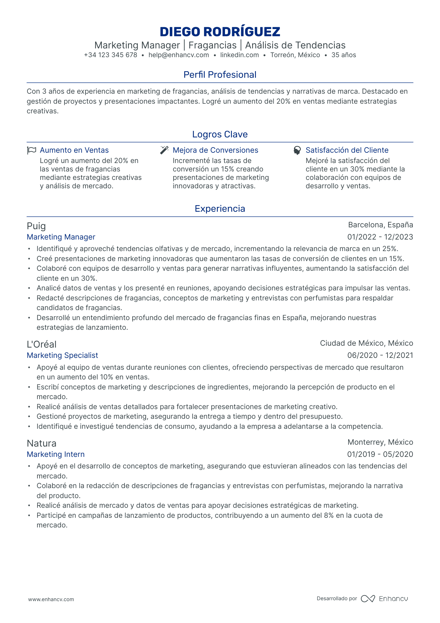 Gerente de Marketing Junior Resume Example