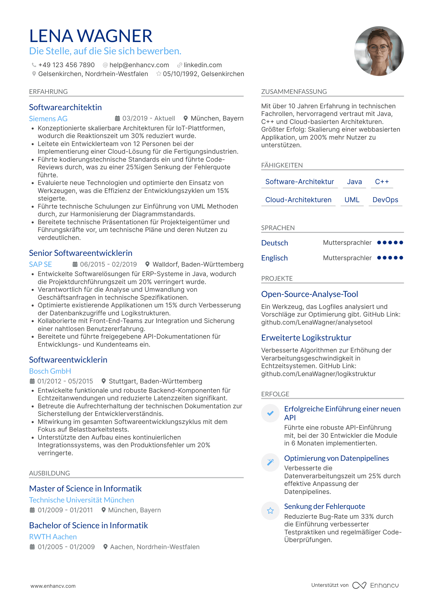 Lebenslauf als Softwarearchitekt Resume Example