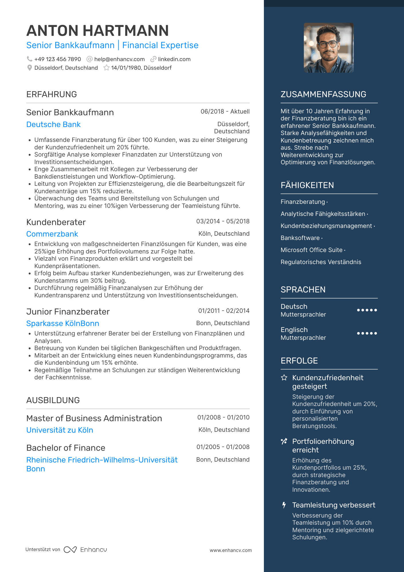 Lebenslauf als Senior Bankkaufmann Resume Example