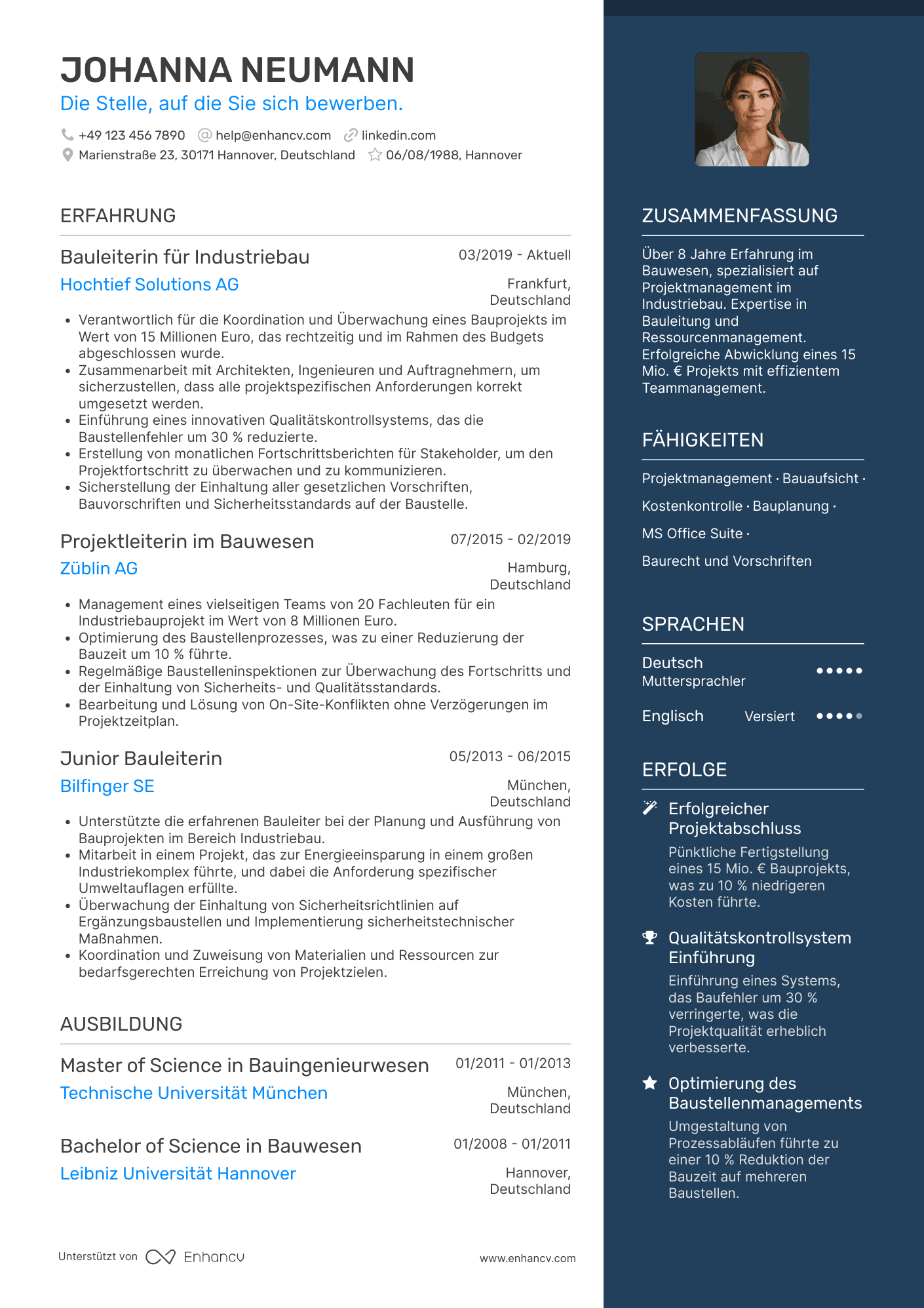 Lebenslauf als Bauleiter für Industriebau Resume Example