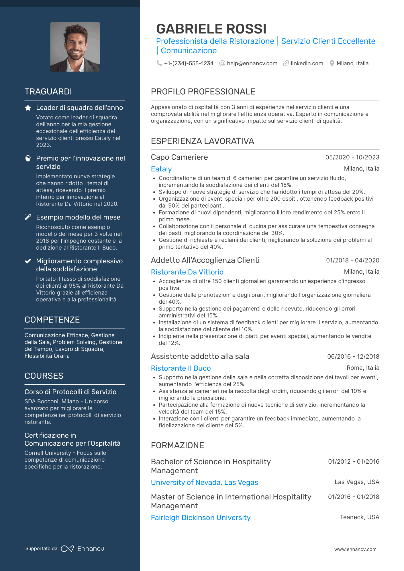 Cameriere senza esperienza Resume Example