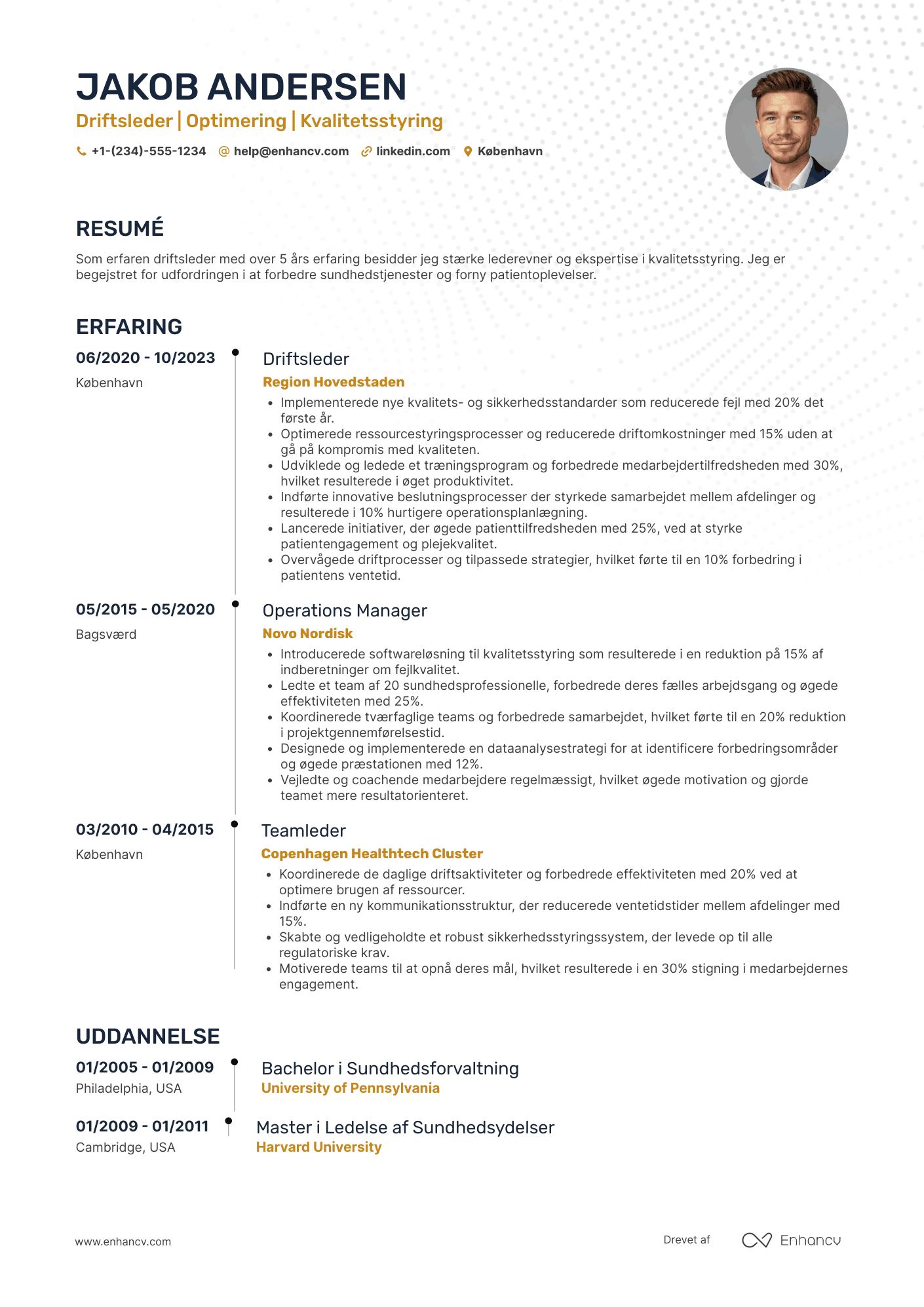 CV til Driftsleder i sundhedsvæsenet Resume Example