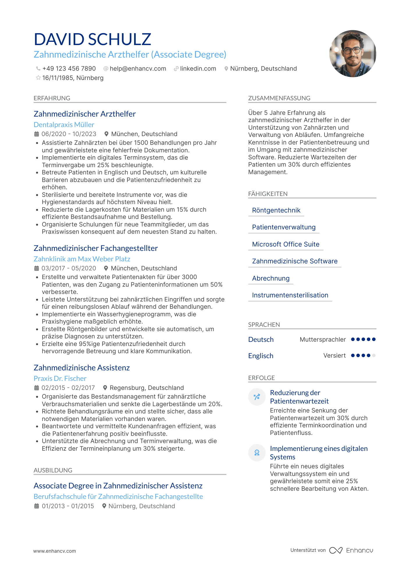 Lebenslauf als Zahnmedizinische Arzthelferin Resume Example