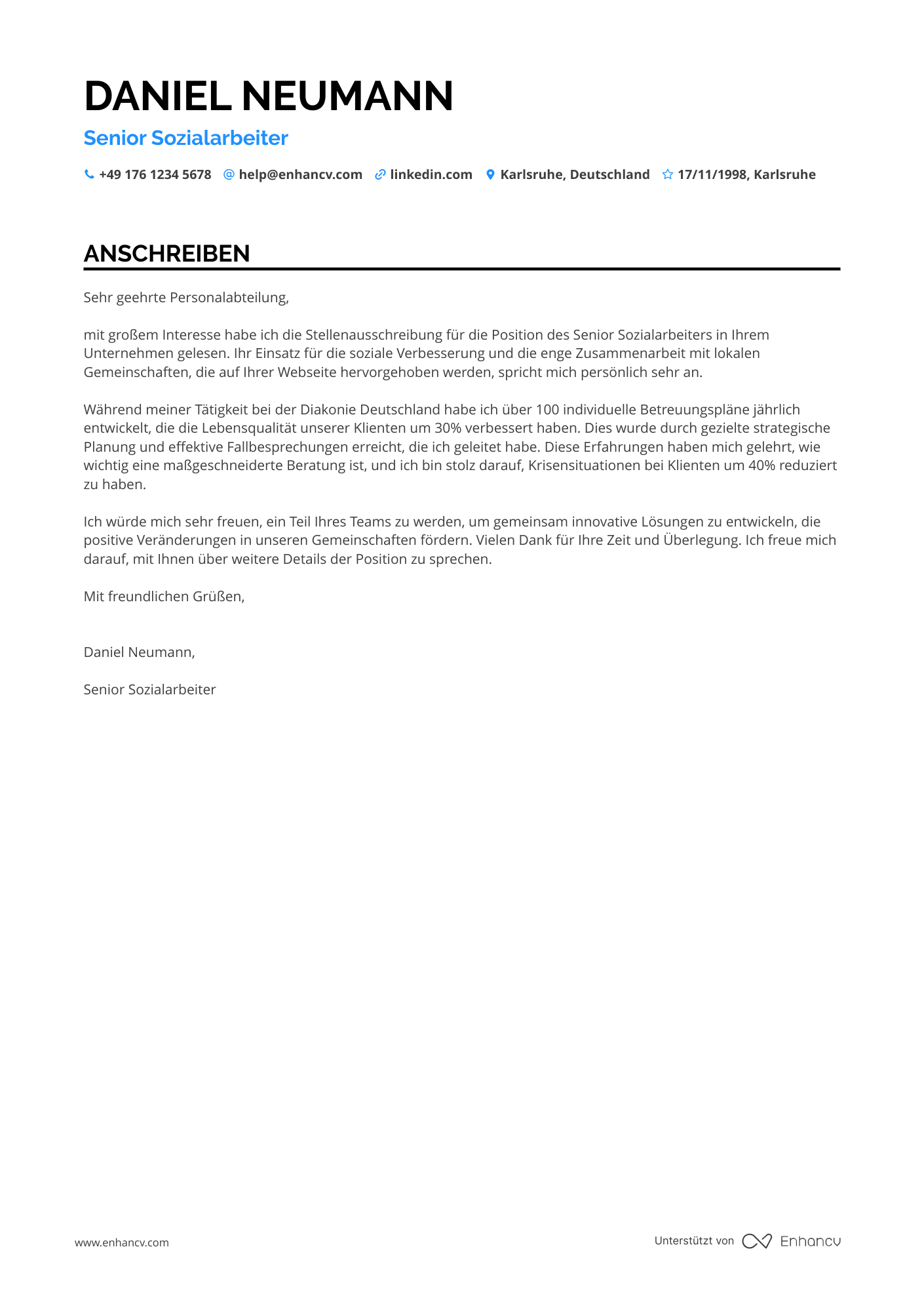 Senior Sozialarbeiter Resume Example
