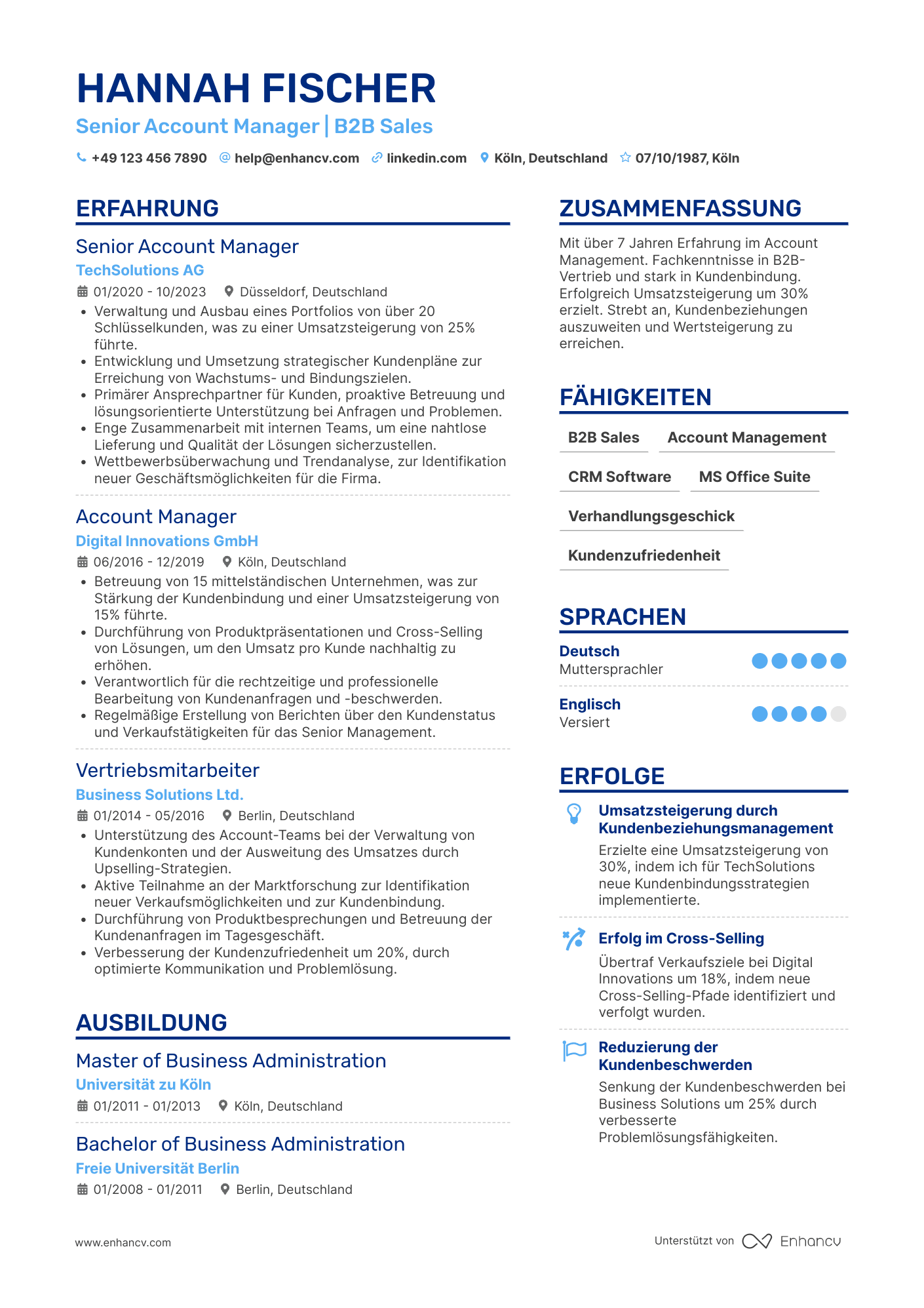 Lebenslauf als Erfahrener Account Manager Resume Example