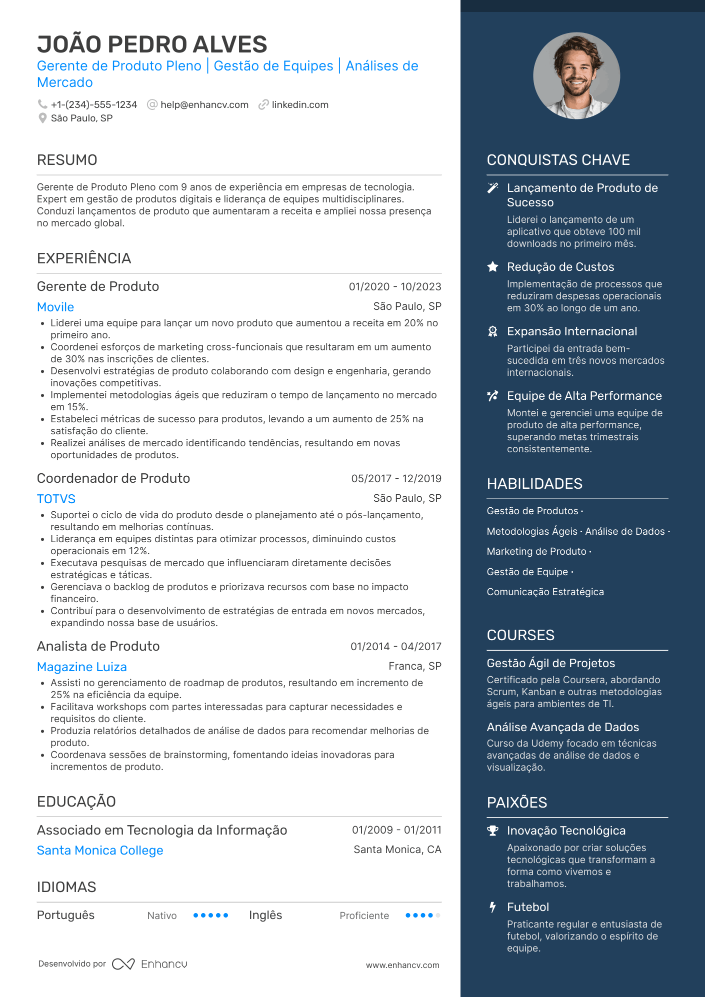 Gerente de produto pleno Resume Example