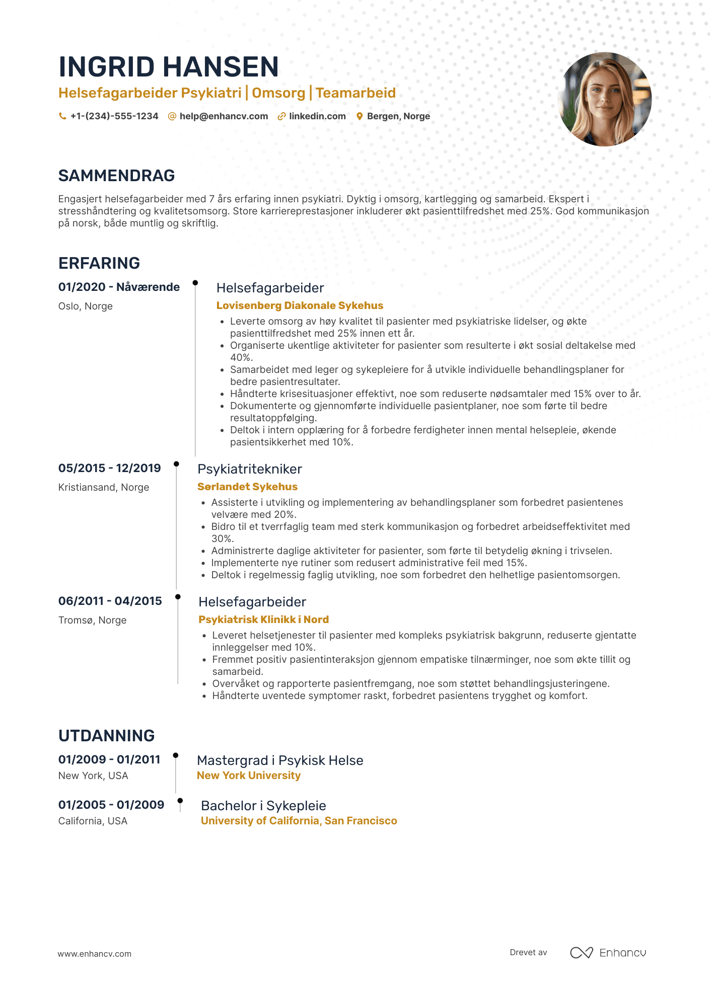 CV for Helsefagarbeider Psykiatri Resume Example