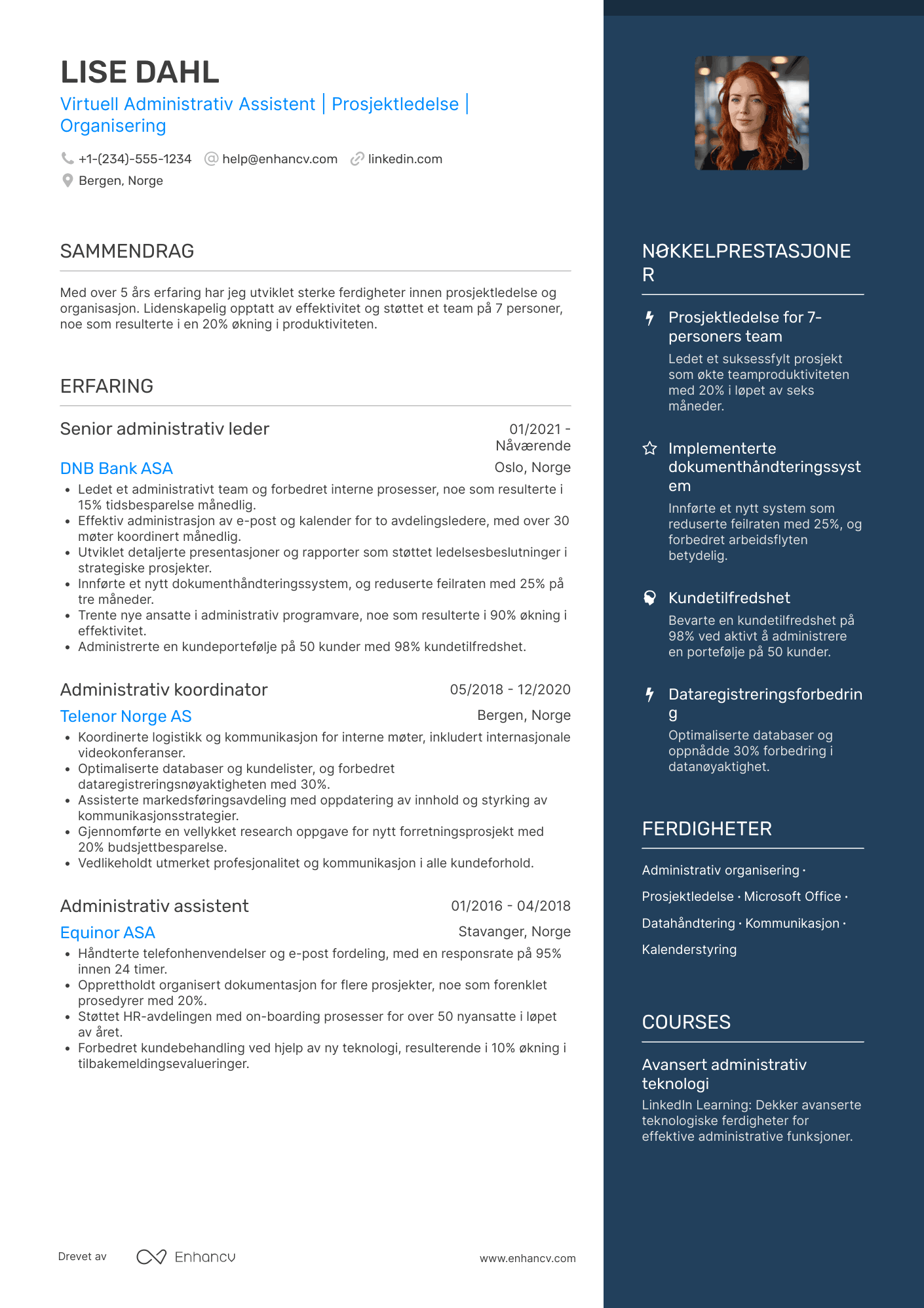 CV for Virtuell administrativ assistent Resume Example